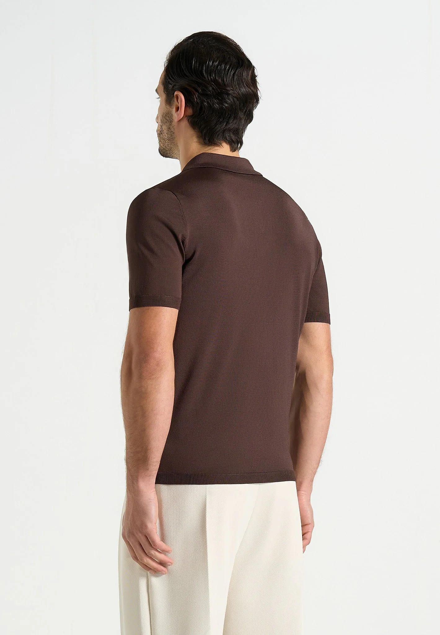 PL001 - Luxe Knitted Polo Top - Brown - Image 4