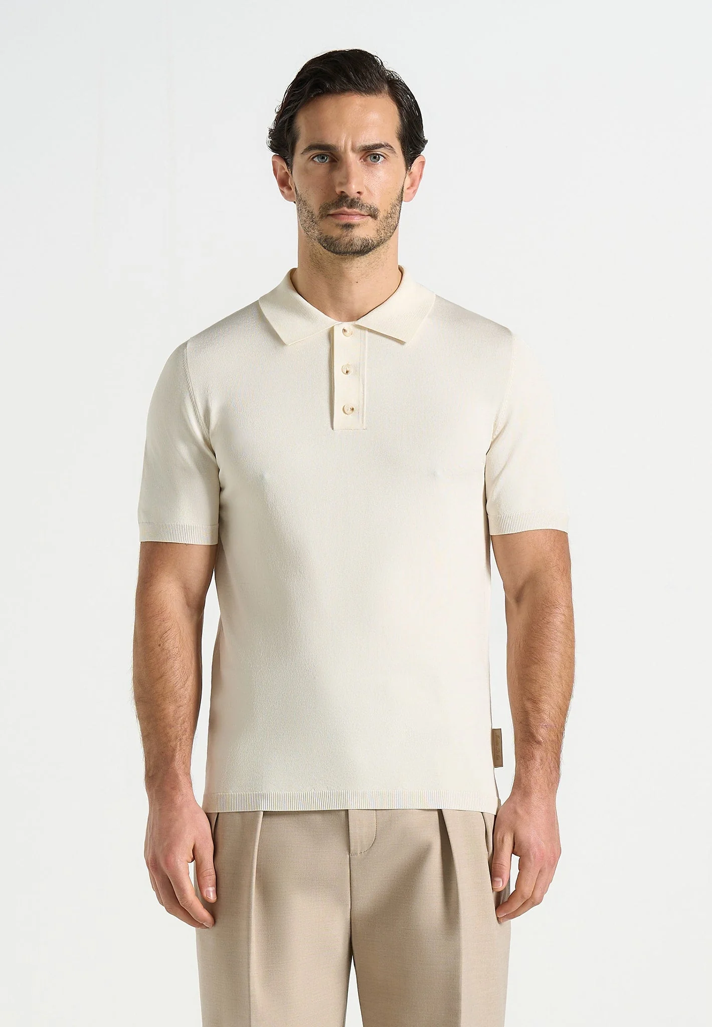 PL001 - Luxe Knitted Polo Top - Cream - Image 2