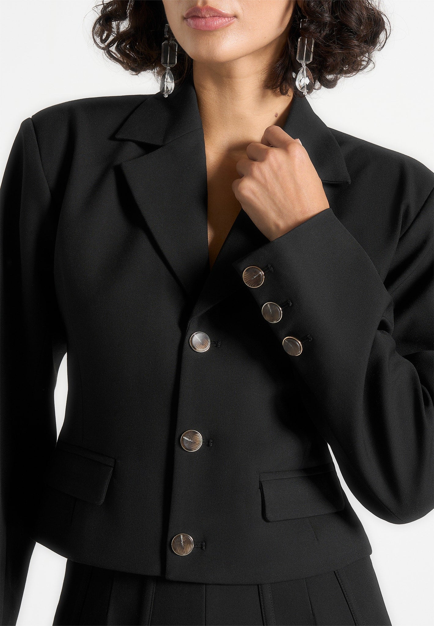 Prisca - Tailored Cropped Blazer - Black - Image 4