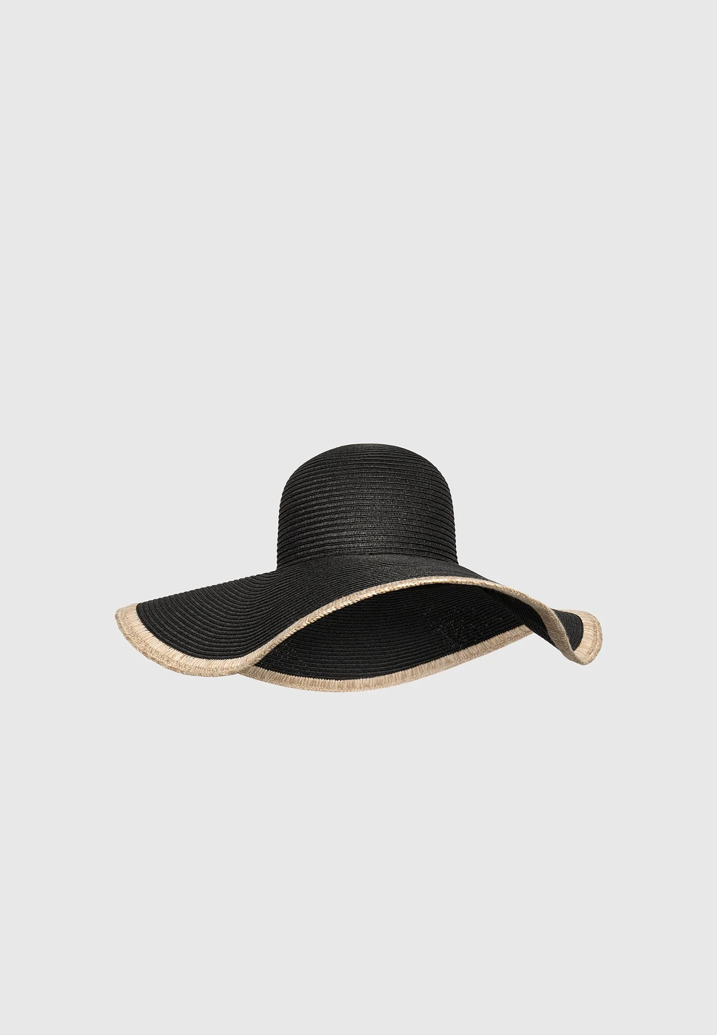 Sandrine - Raffia Oversized Sun Hat - Black/Natural - Image 3