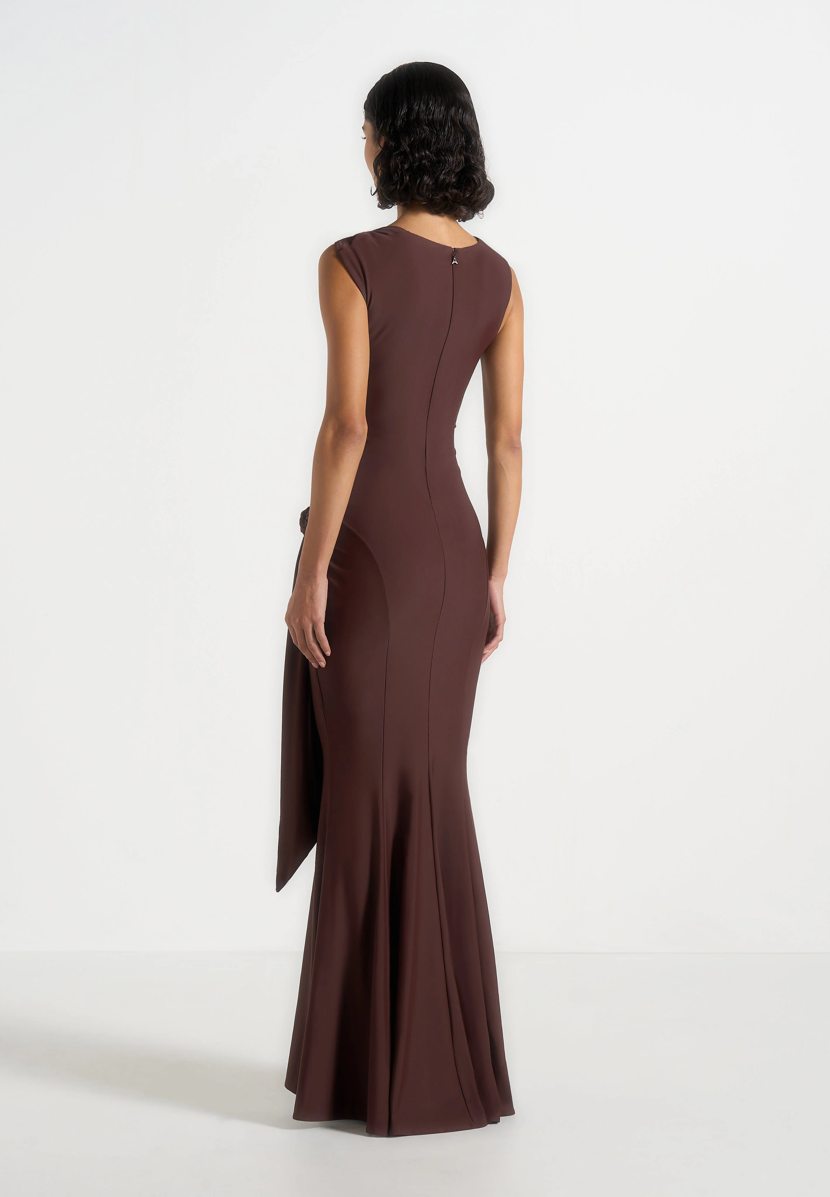 Rania - Asymmetric Draped Maxi Dress - Brown - Image 5