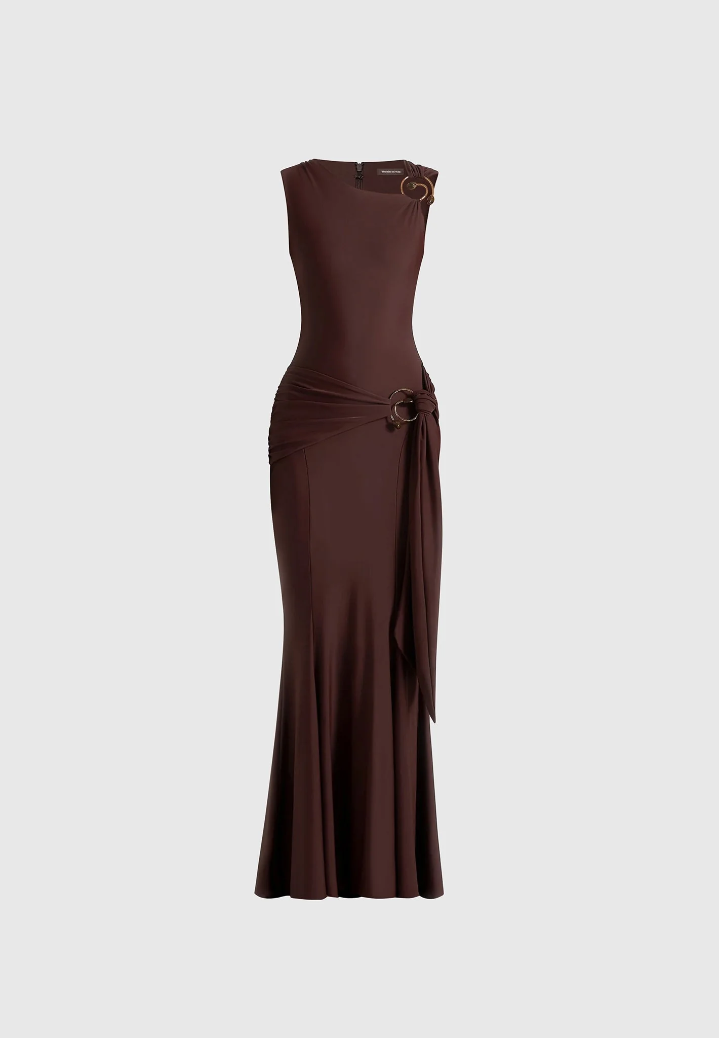 Rania - Asymmetric Draped Maxi Dress - Brown - Image 6