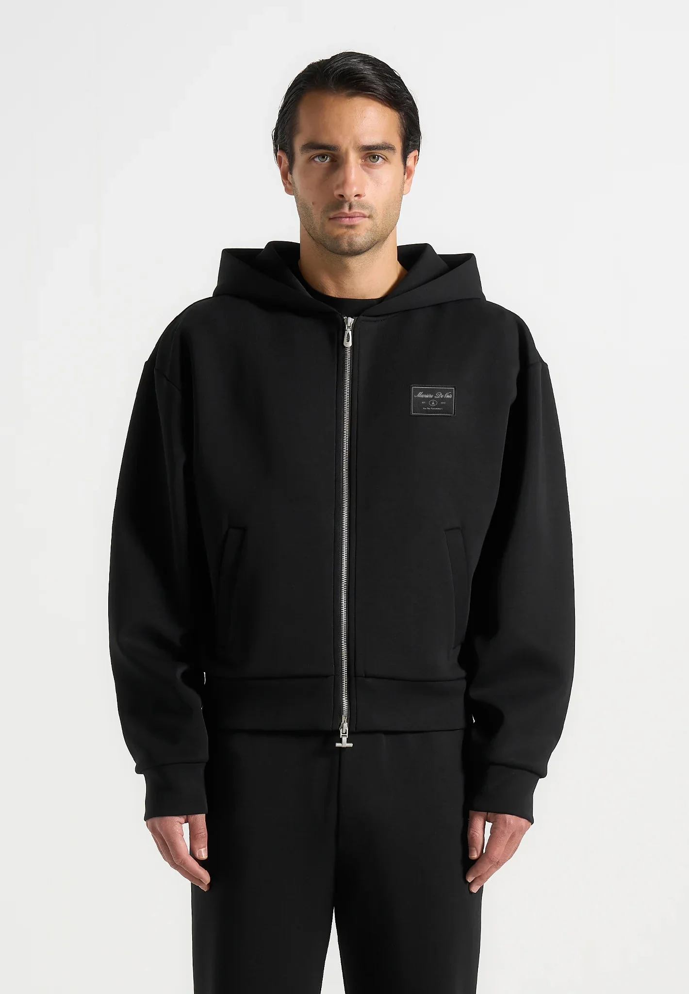 Ray - Unisex Neoprene Cropped Zip Hoodie - Black - Image 10