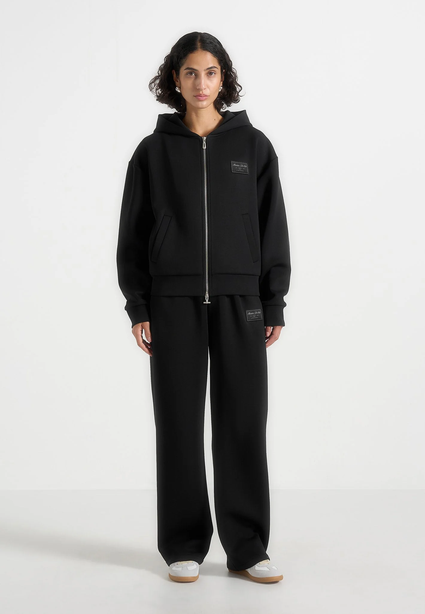 Ray - Unisex Neoprene Cropped Zip Hoodie - Black - Image 3
