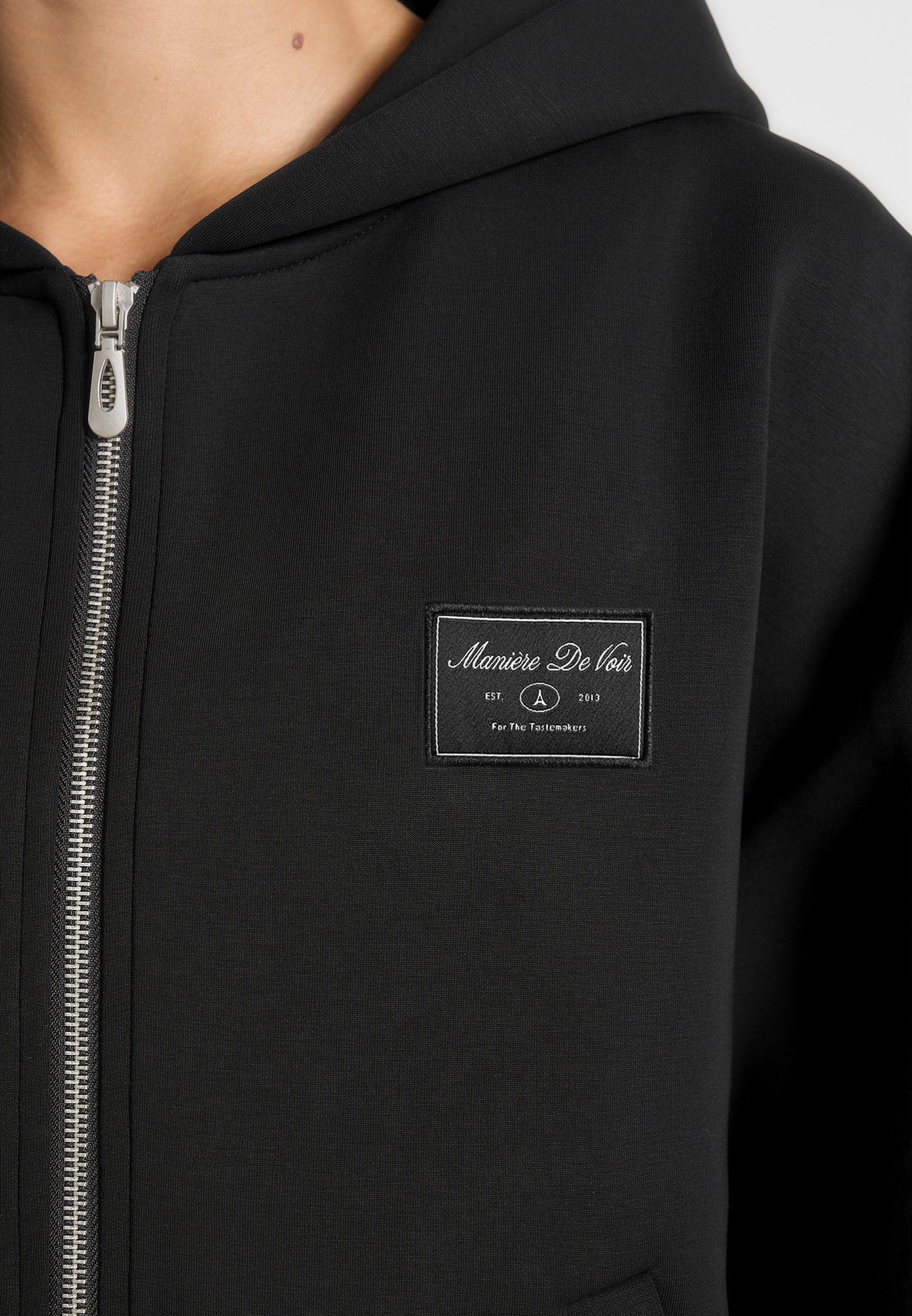 Ray - Unisex Neoprene Cropped Zip Hoodie - Black - Image 5