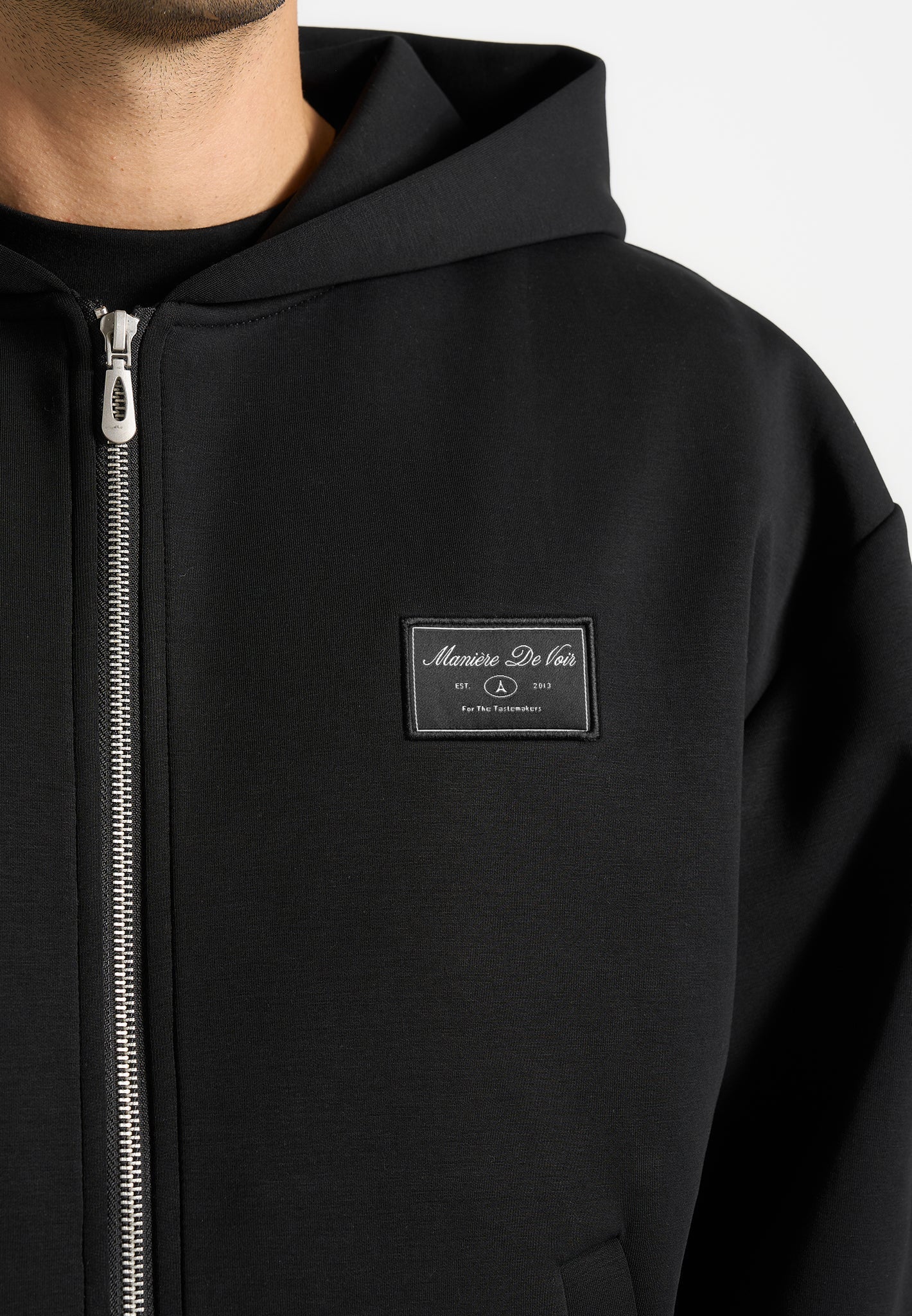 Ray - Unisex Neoprene Cropped Zip Hoodie - Black - Image 6