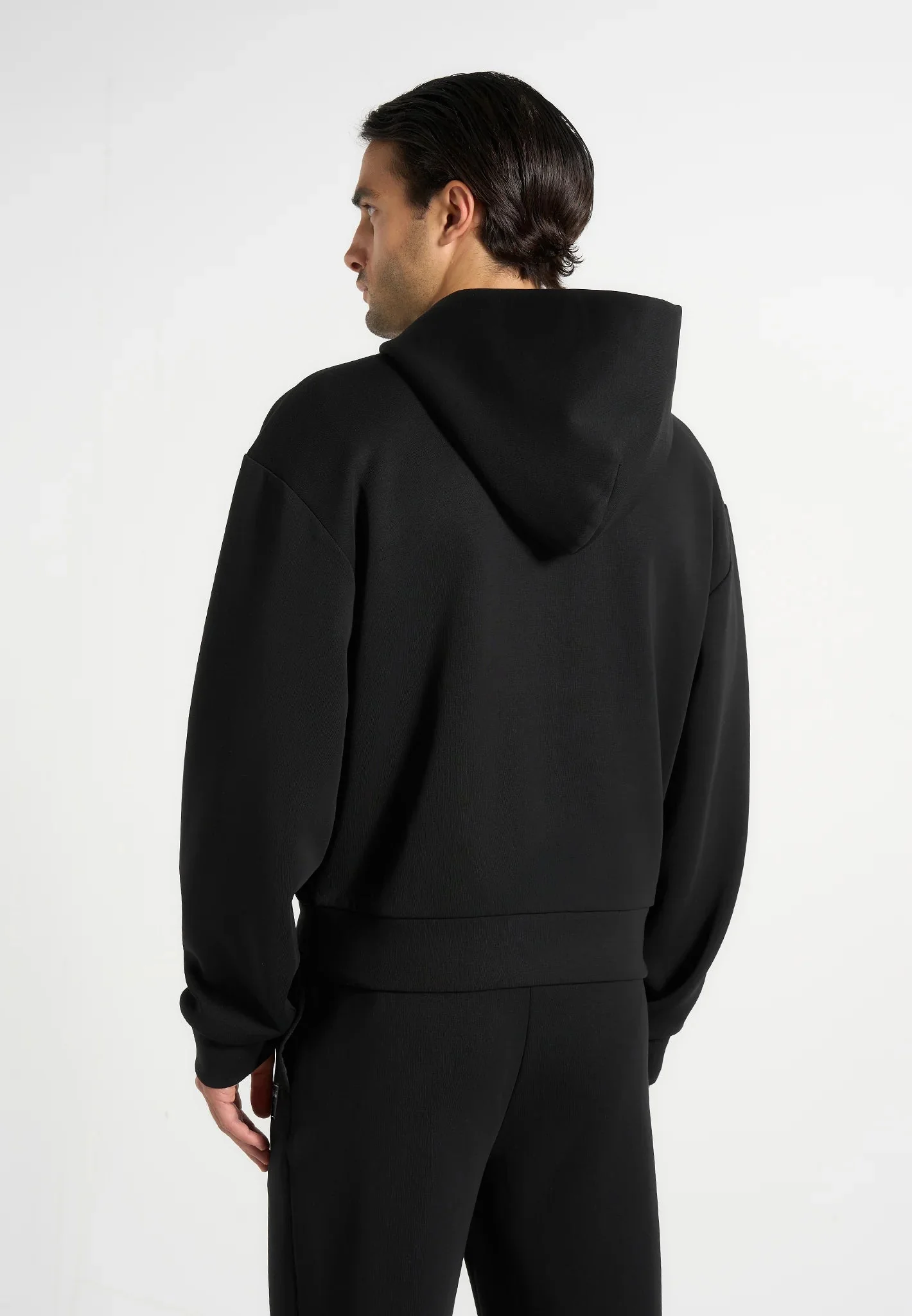 Ray - Unisex Neoprene Cropped Zip Hoodie - Black - Image 8