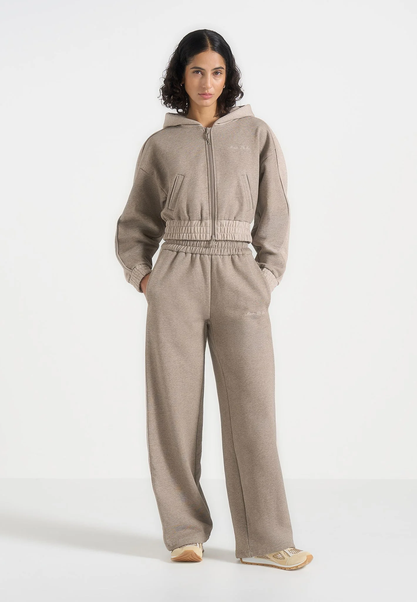 Rayna - Two Tone Relaxed Zip Through Hoodie - Beige - Image 2