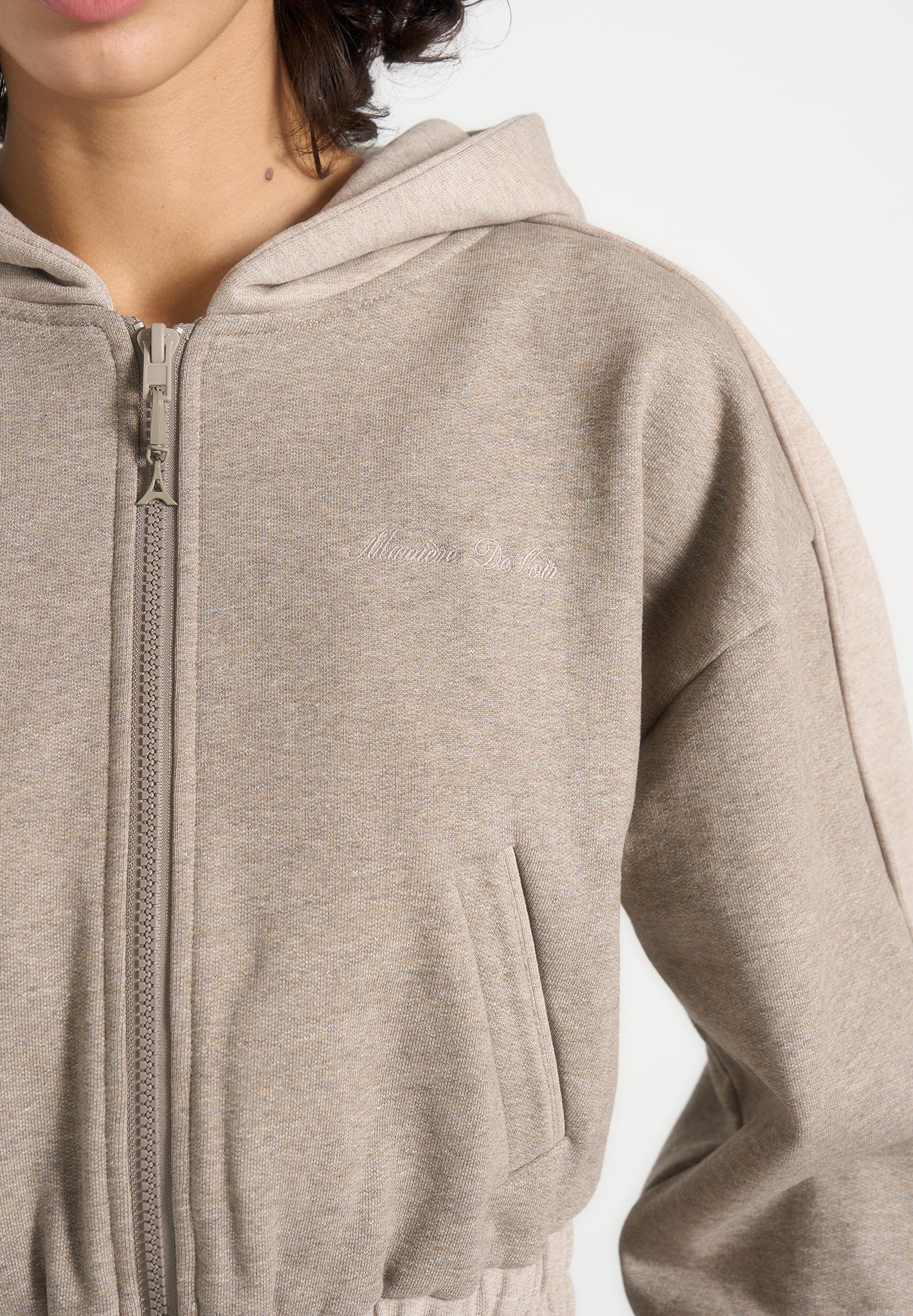 Rayna - Two Tone Relaxed Zip Through Hoodie - Beige - Image 3