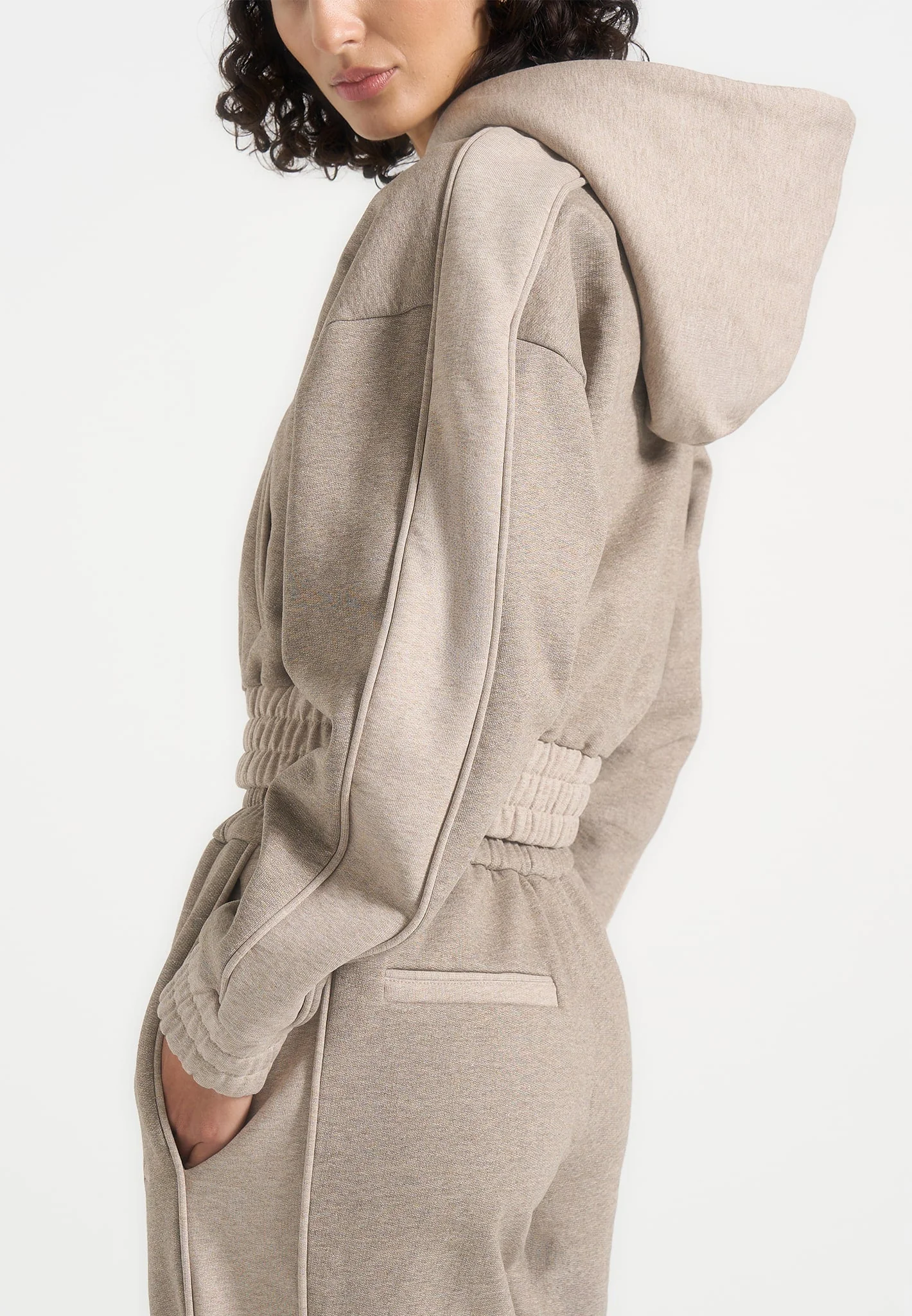Rayna - Two Tone Relaxed Zip Through Hoodie - Beige - Image 4