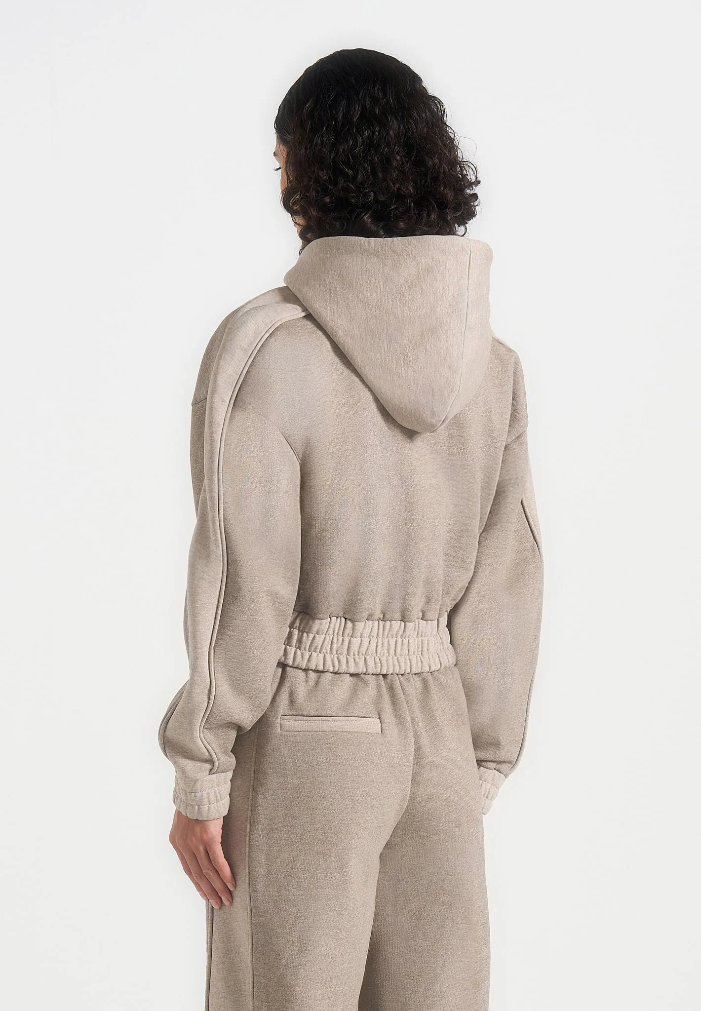 Rayna - Two Tone Relaxed Zip Through Hoodie - Beige - Image 5