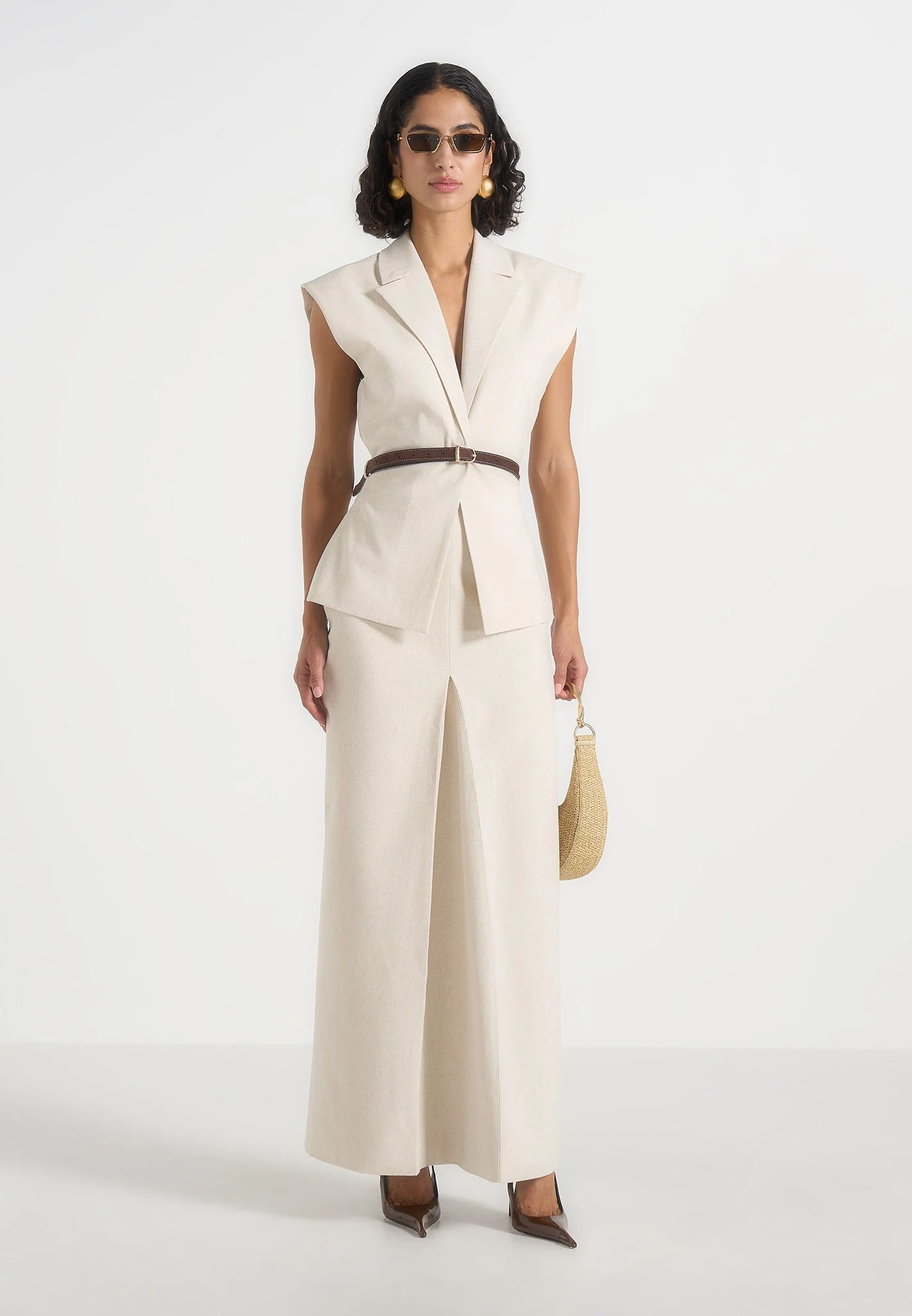 Regine - Linen Box Pleat Maxi Skirt - Natural