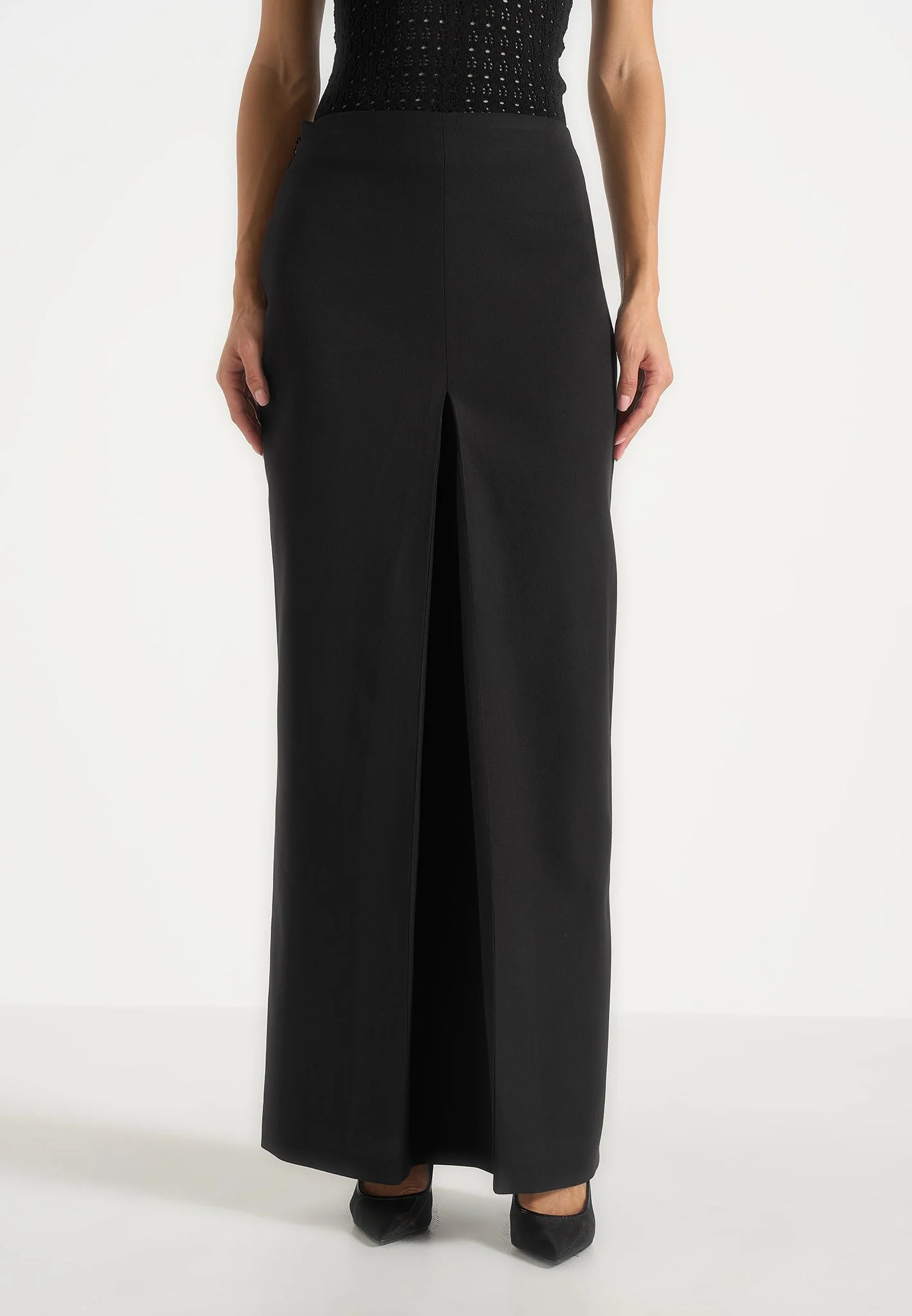 Regine - Tailored Box Pleat Maxi Skirt - Black - Image 2