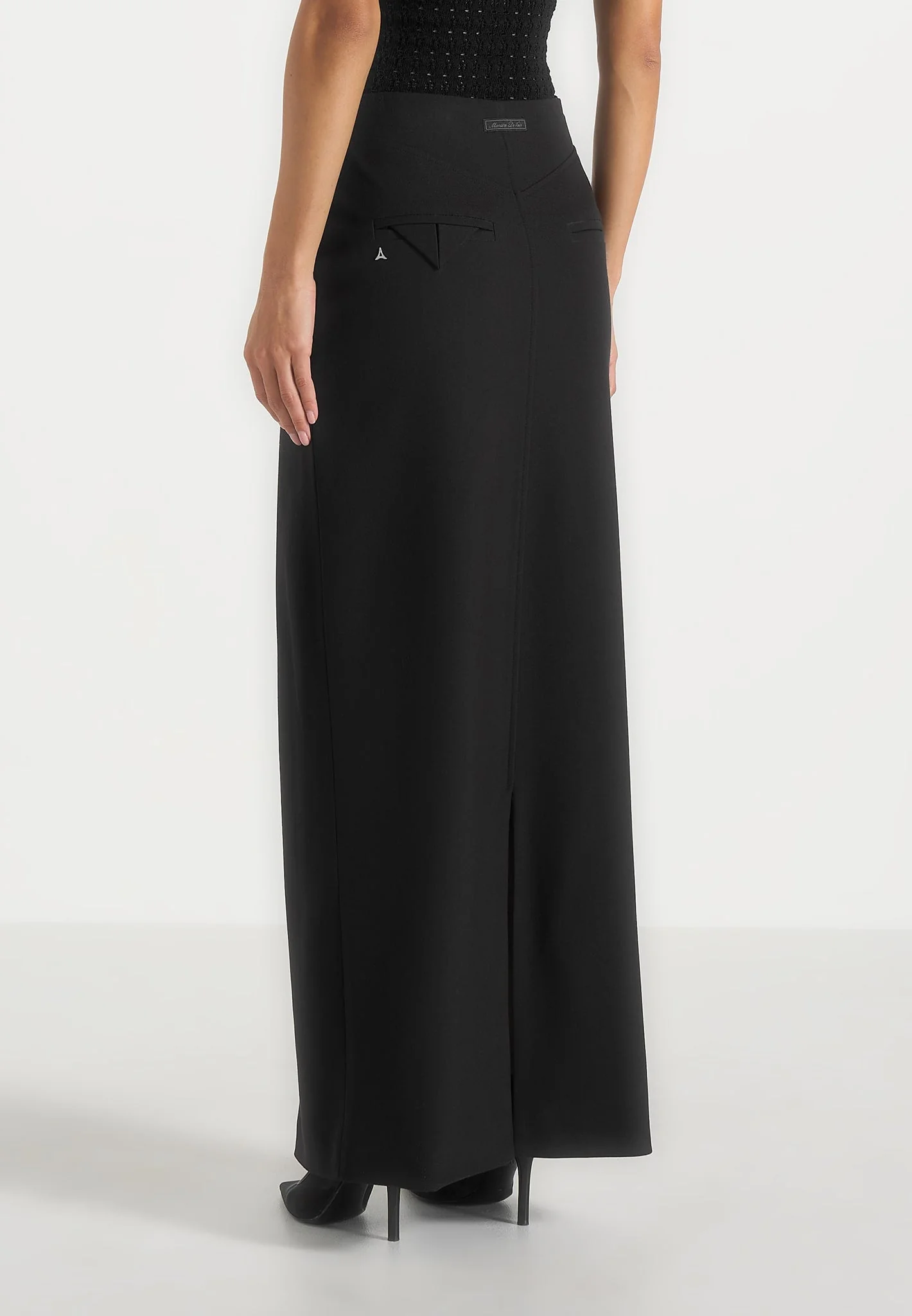 Regine - Tailored Box Pleat Maxi Skirt - Black - Image 4