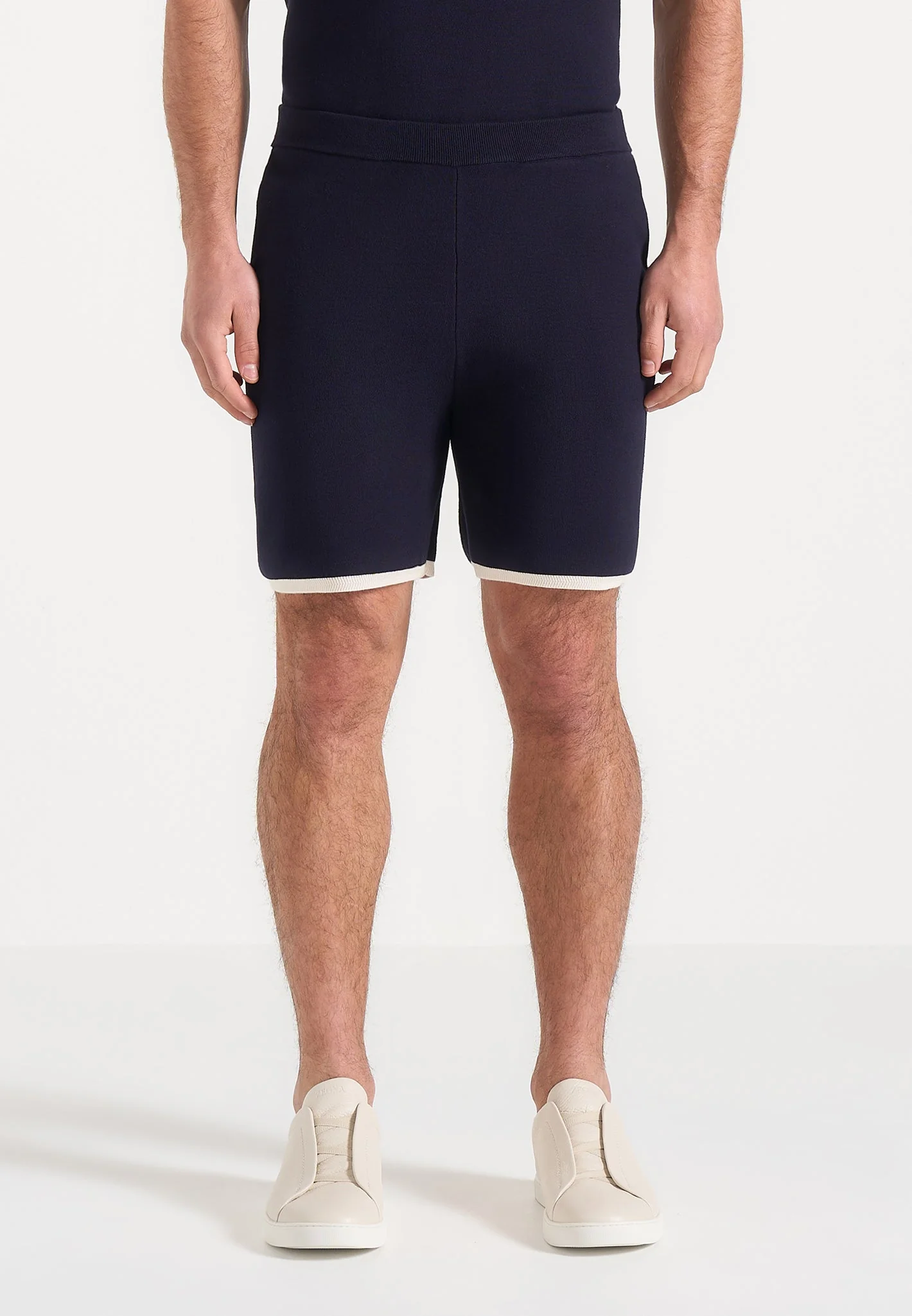 Regis - Contrast Detail Knit Shorts - Navy - Image 2