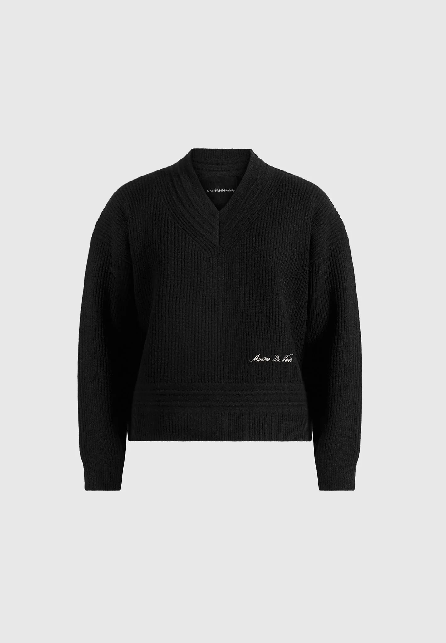 Remi - V-Neck Signature Knit Sweater - Black - Image 5