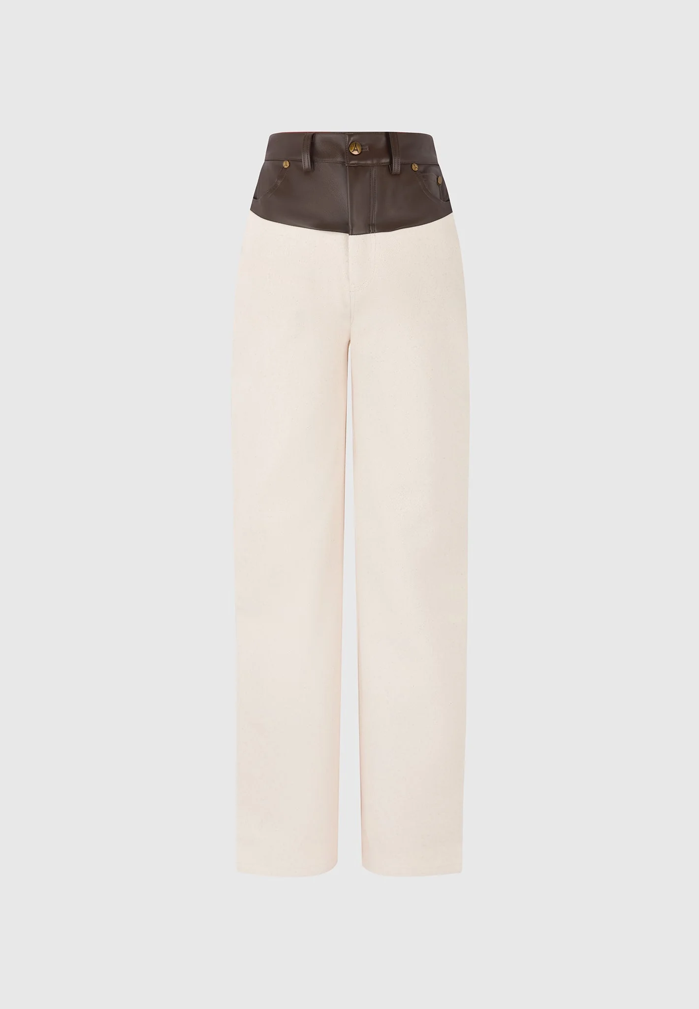 Renee - Denim & Leather Straight Leg Jeans - Cream/Brown - Image 7