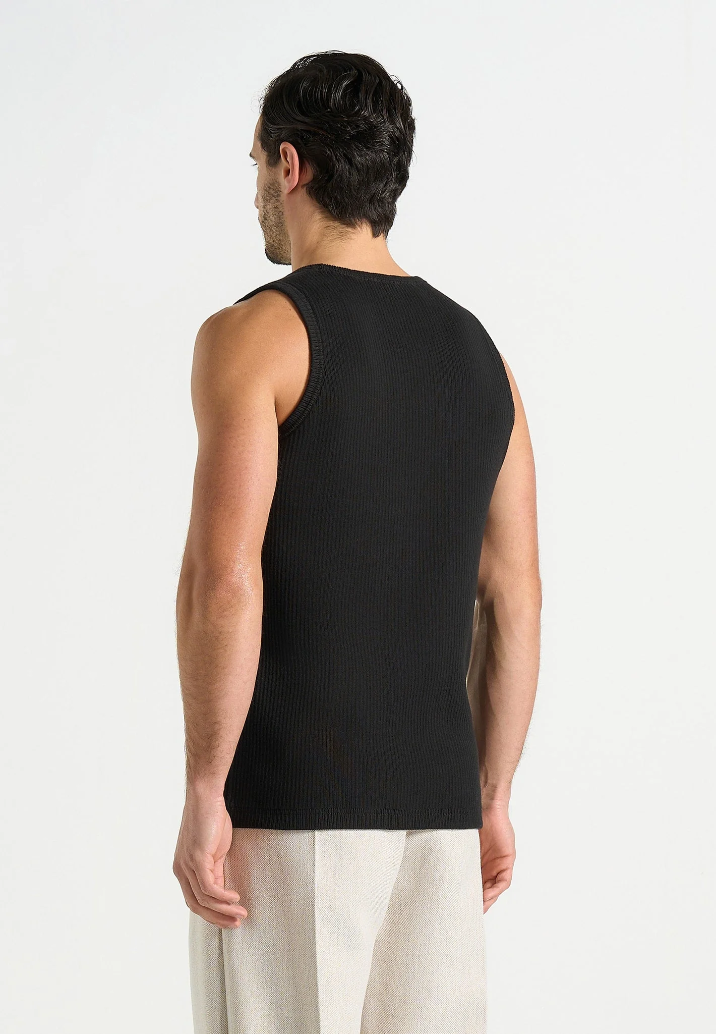 VS001 - Ribbed Cotton Tank Top - Black - Image 4