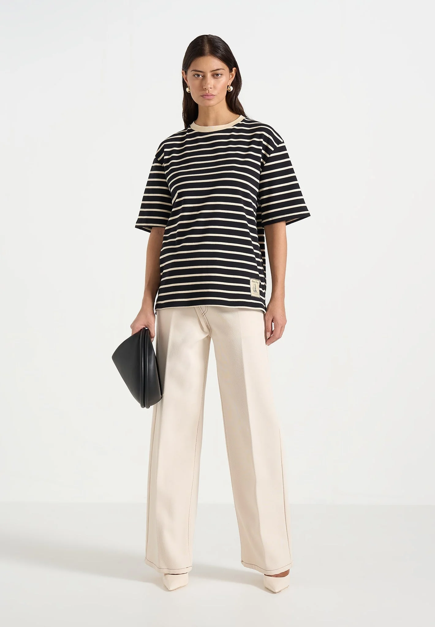 Riley - Unisex Striped Relaxed Fit Cotton T-Shirt - Black/Cream