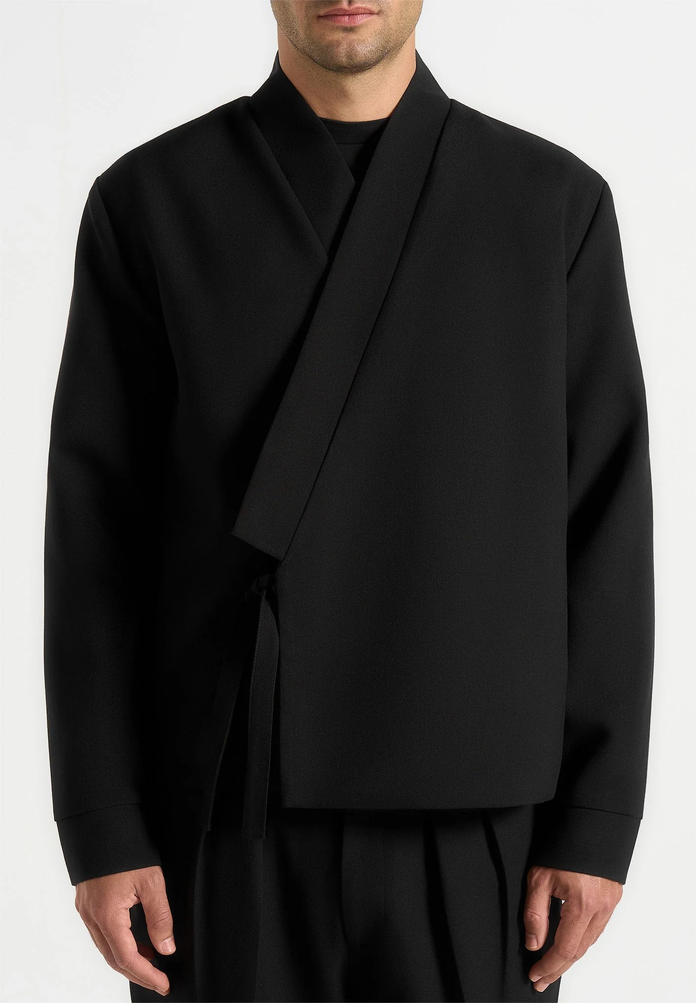 Robin - Textured Kimono Wrap Jacket - Black - Image 2