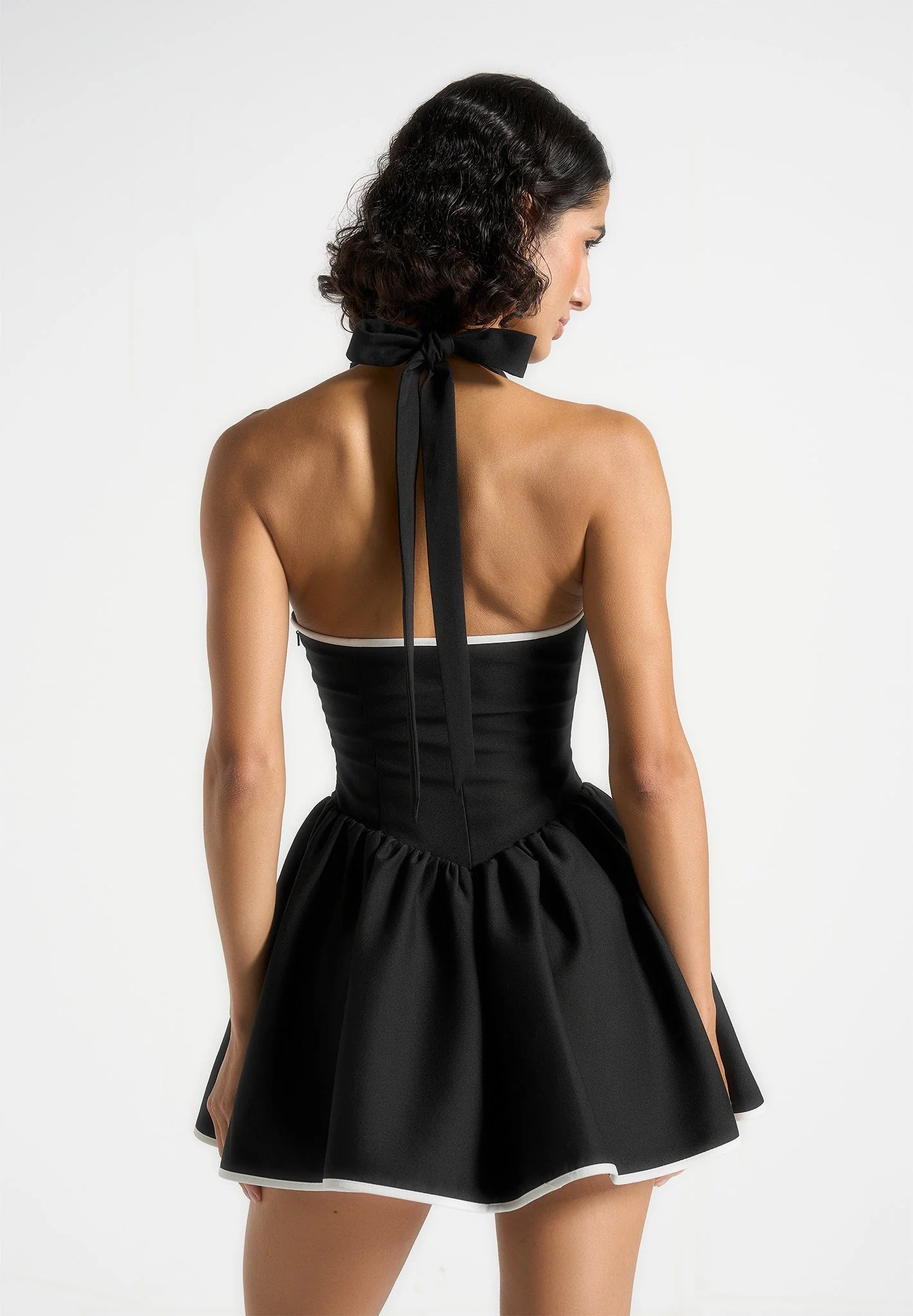 Roxana - Halter Neck Belted Mini Dress - Black - Image 4