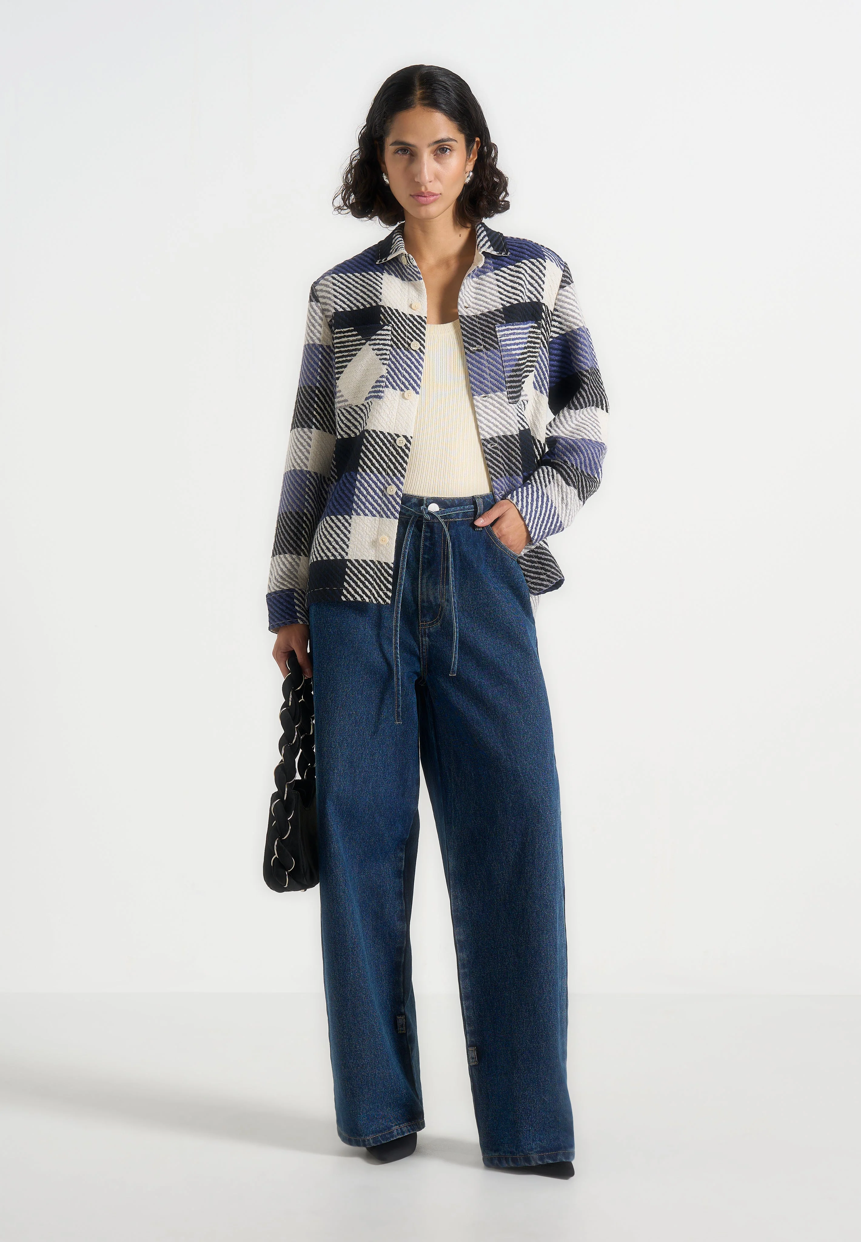 Rune - Unisex Check Overshirt - Navy