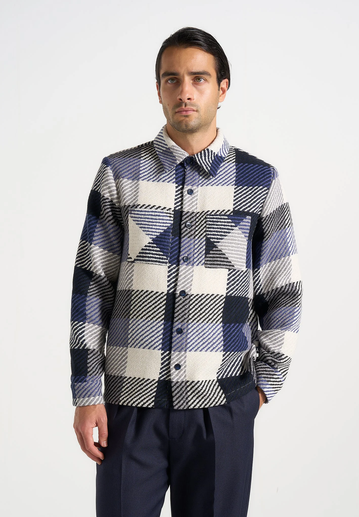 Rune - Unisex Check Overshirt - Navy - Image 4