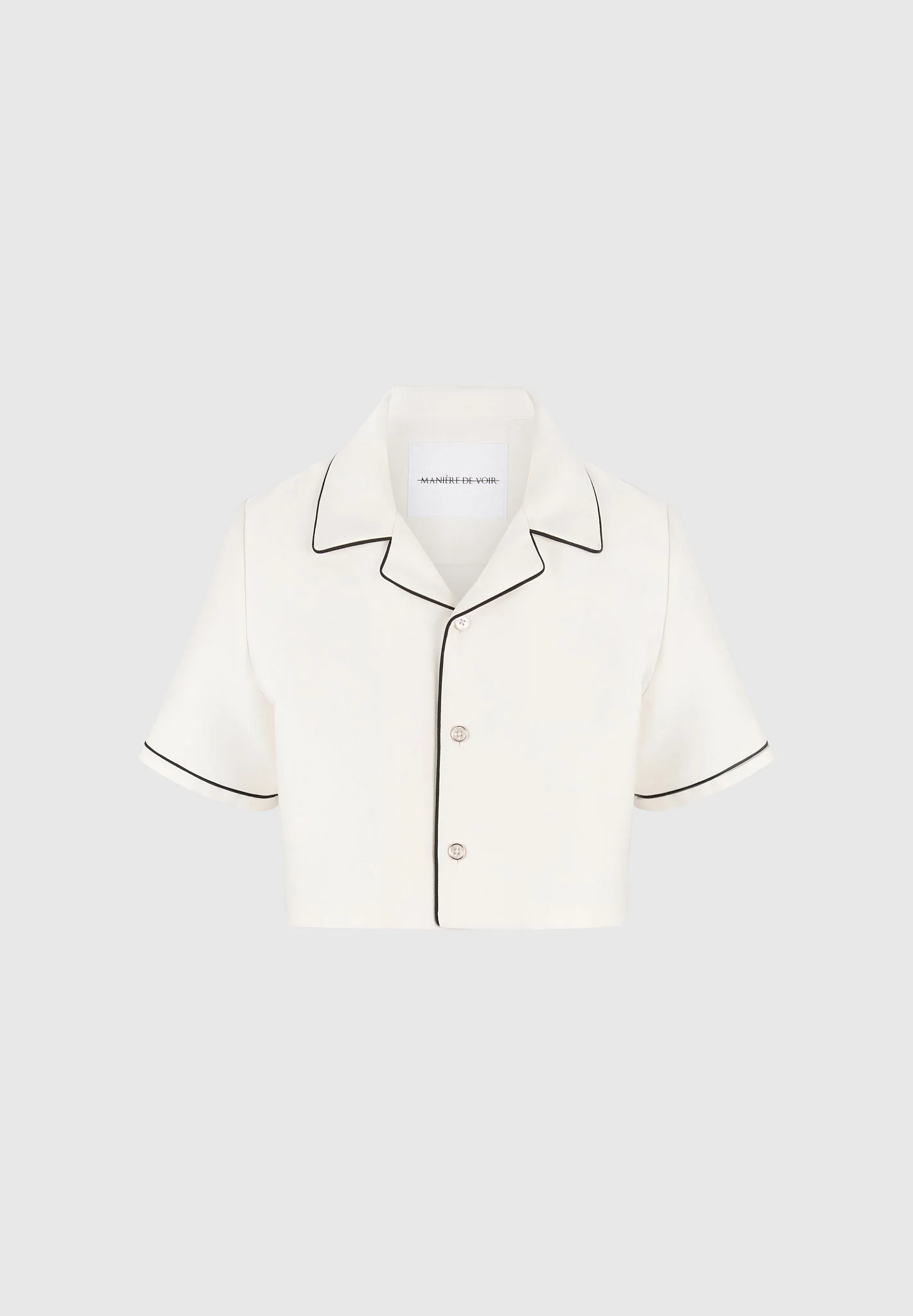Maude - Satin Cropped Shirt with Piping - Off White - Image 6