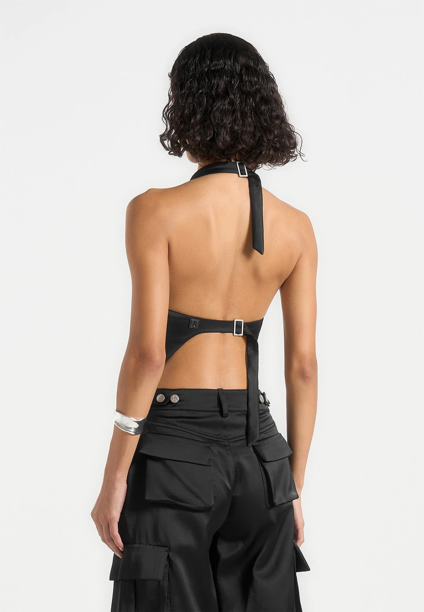 Claudette - Satin Halterneck Backless Top - Black - Image 3