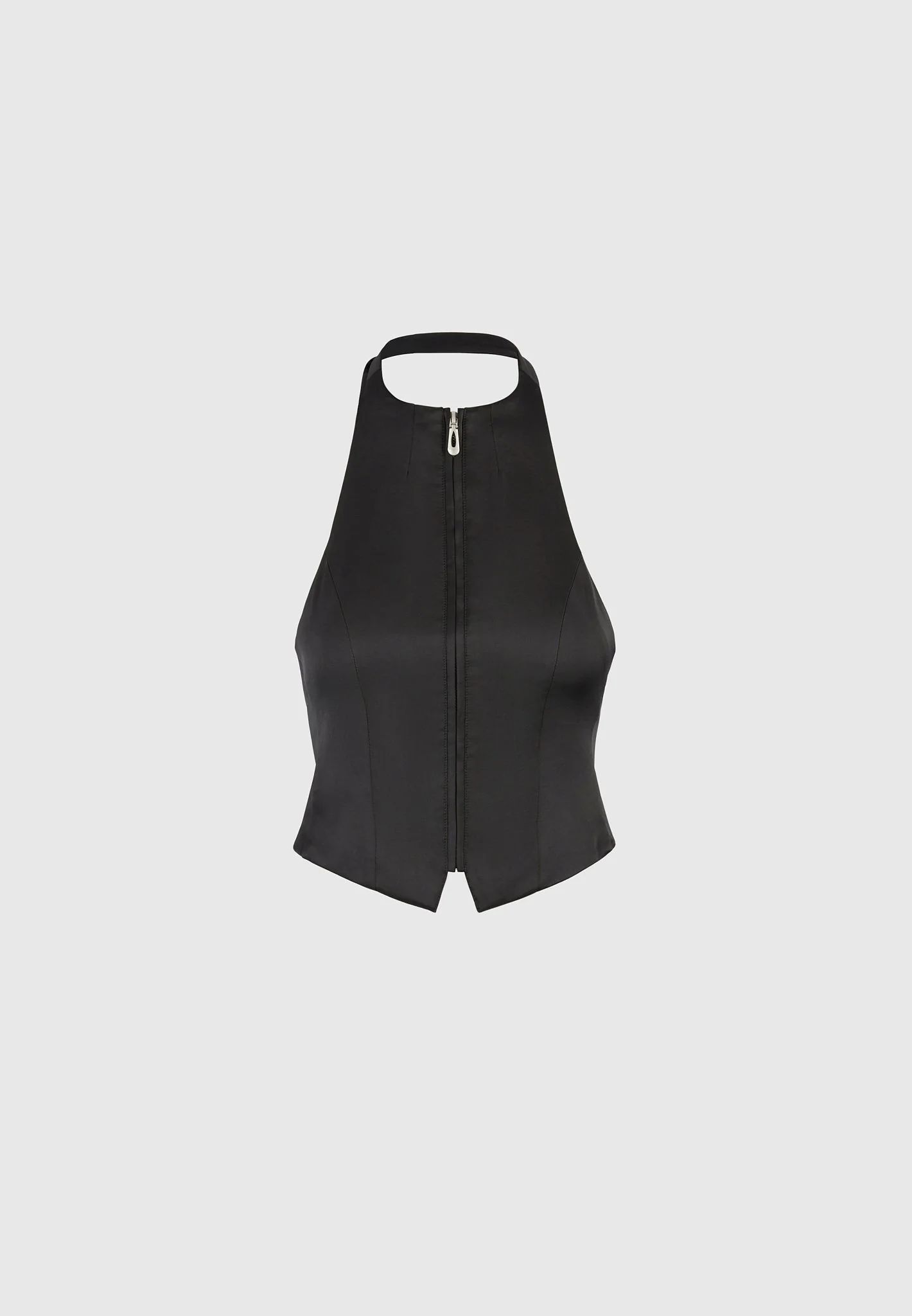 Claudette - Satin Halterneck Backless Top - Black - Image 5