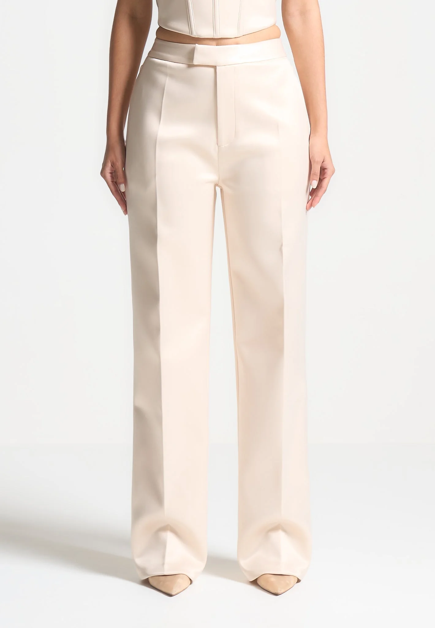 Bella - Satin Tailored Trousers - Champagne - Image 4