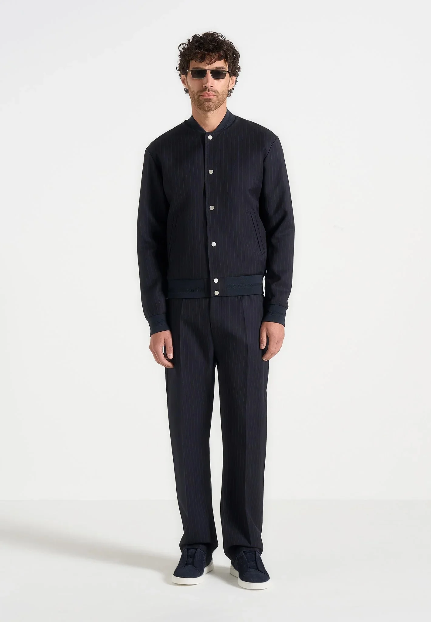 Savin - Pinstripe Bomber Jacket - Navy - Image 2
