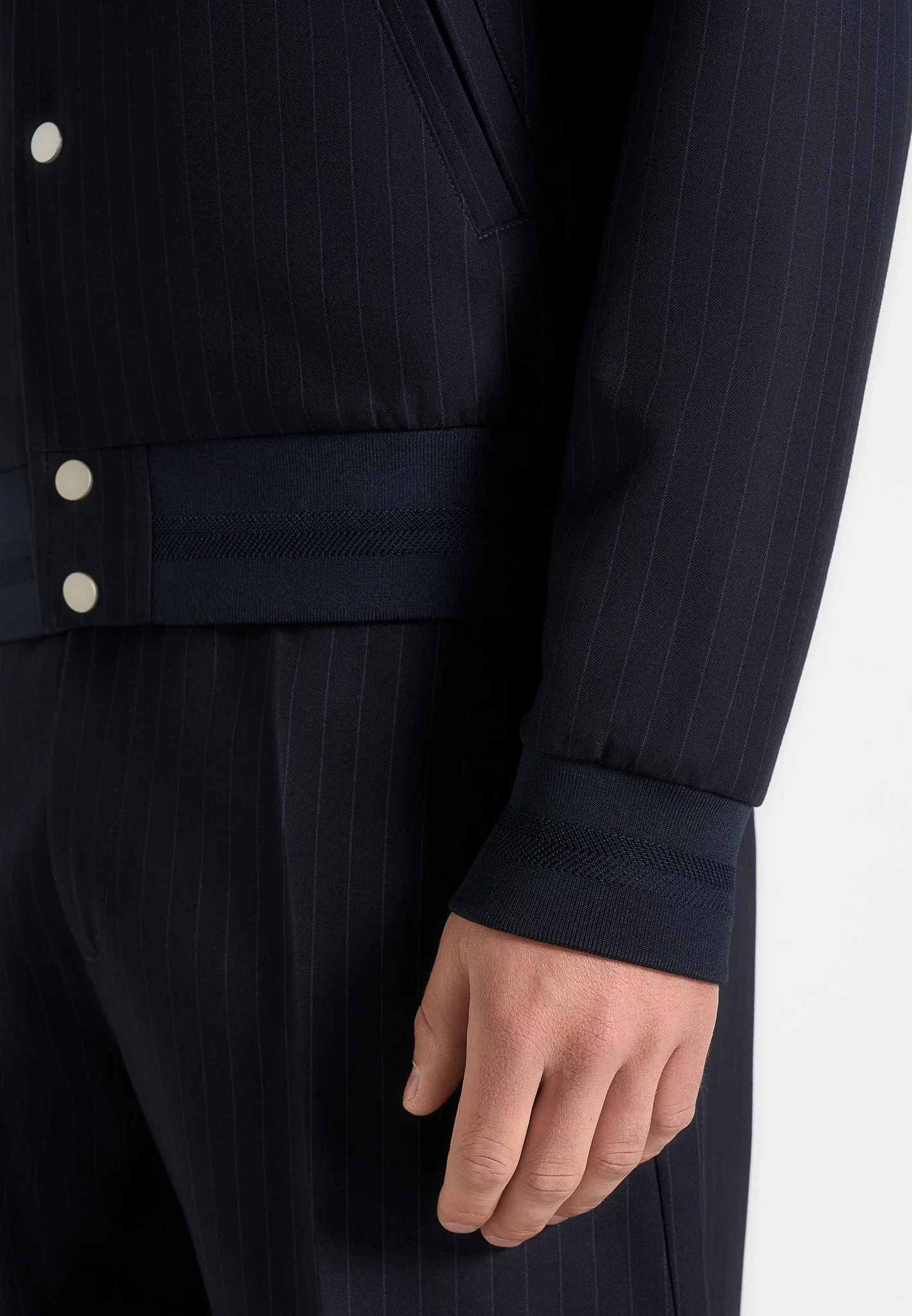 Savin - Pinstripe Bomber Jacket - Navy - Image 3