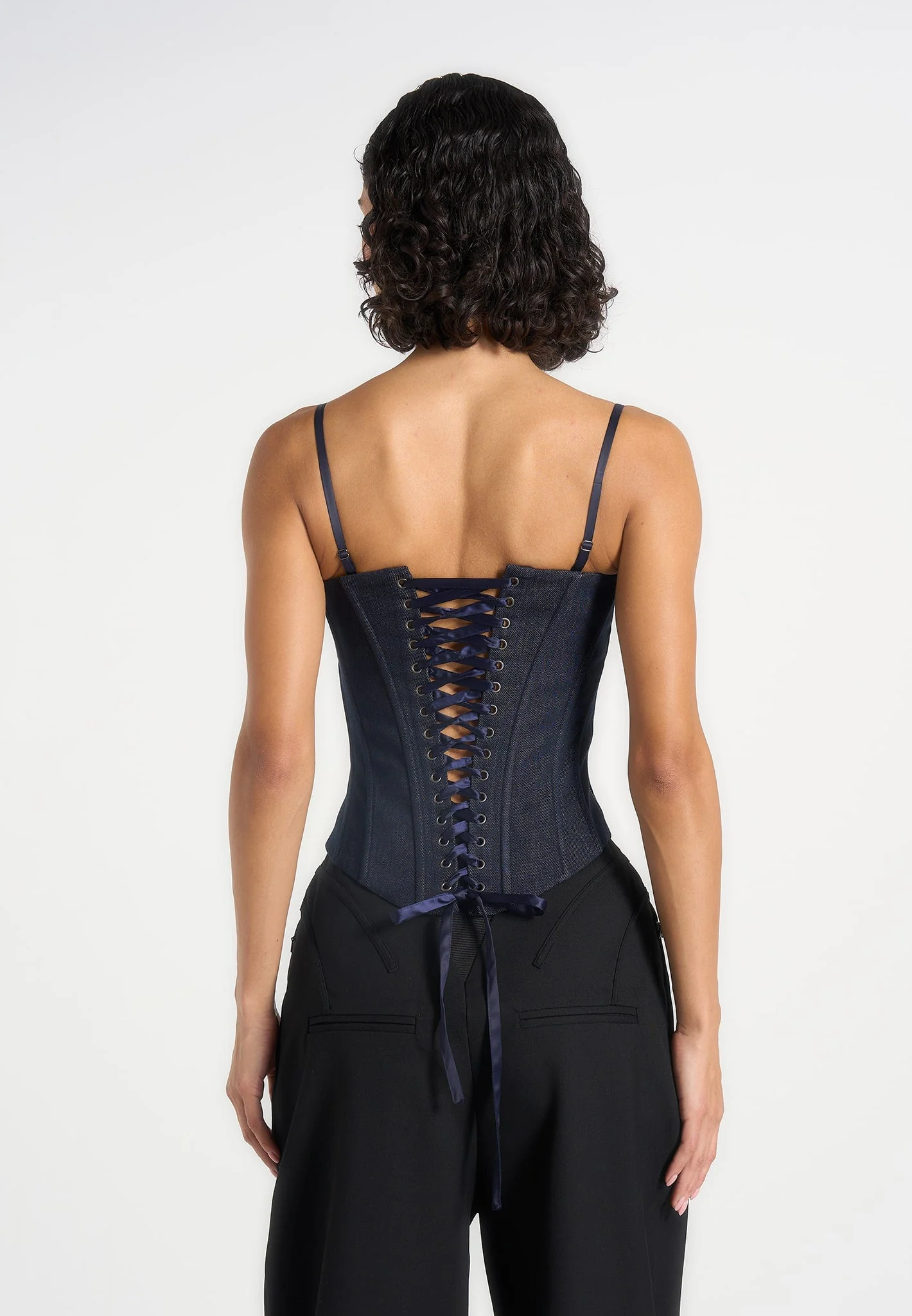 Scarlett - Lace Up Denim Corset - Blue - Image 2