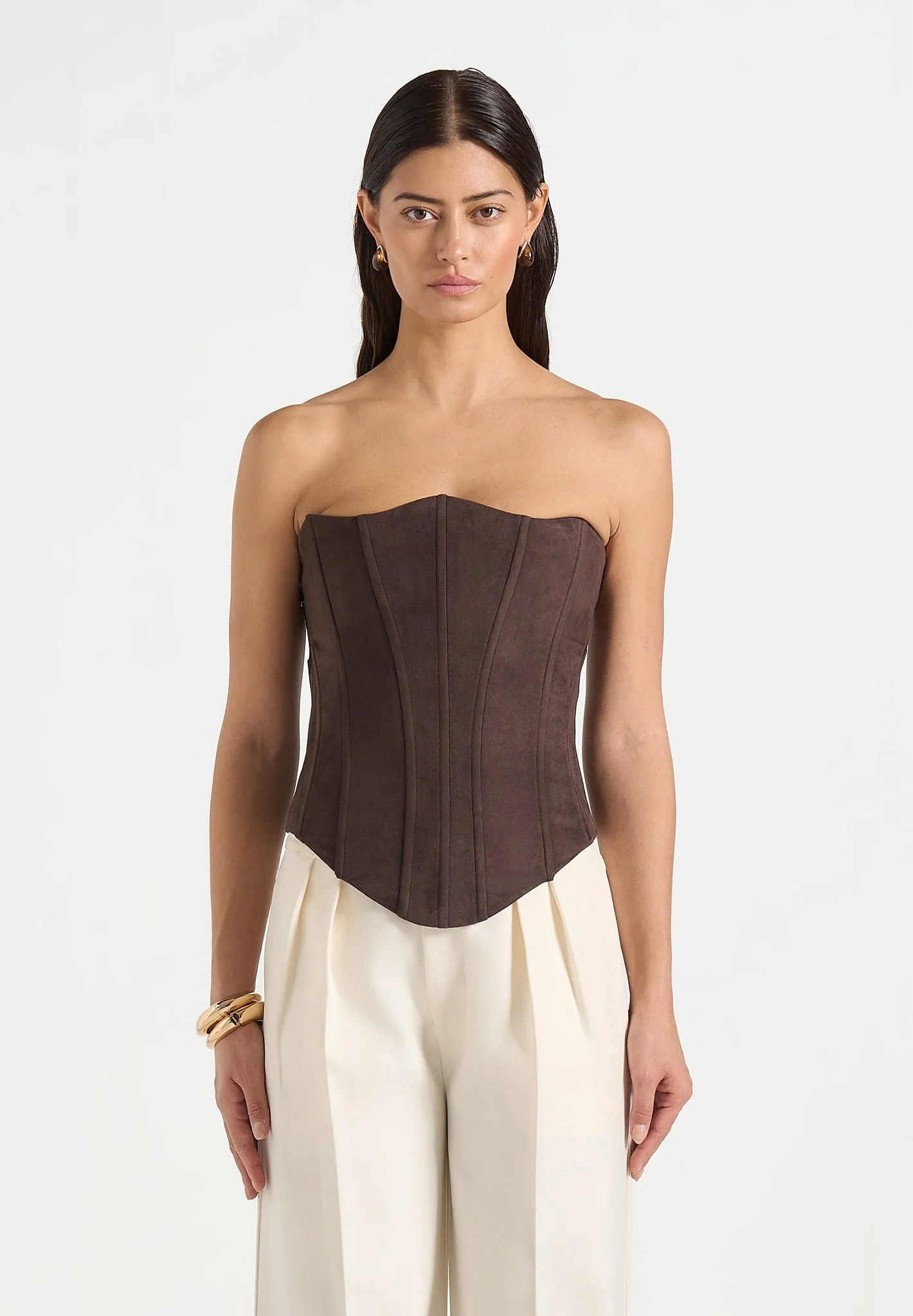 Scarlett - Suede Lace Up Corset  - Brown - Image 3