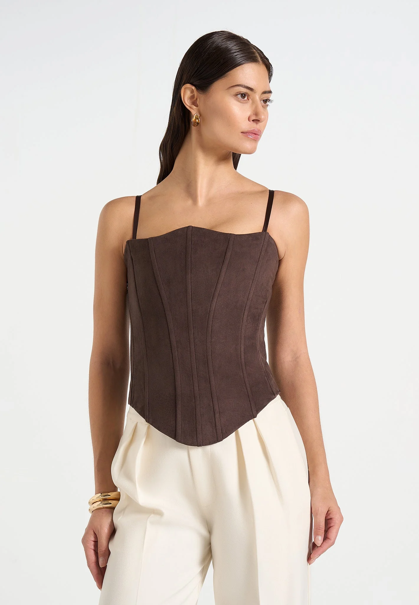 Scarlett - Suede Lace Up Corset  - Brown - Image 8