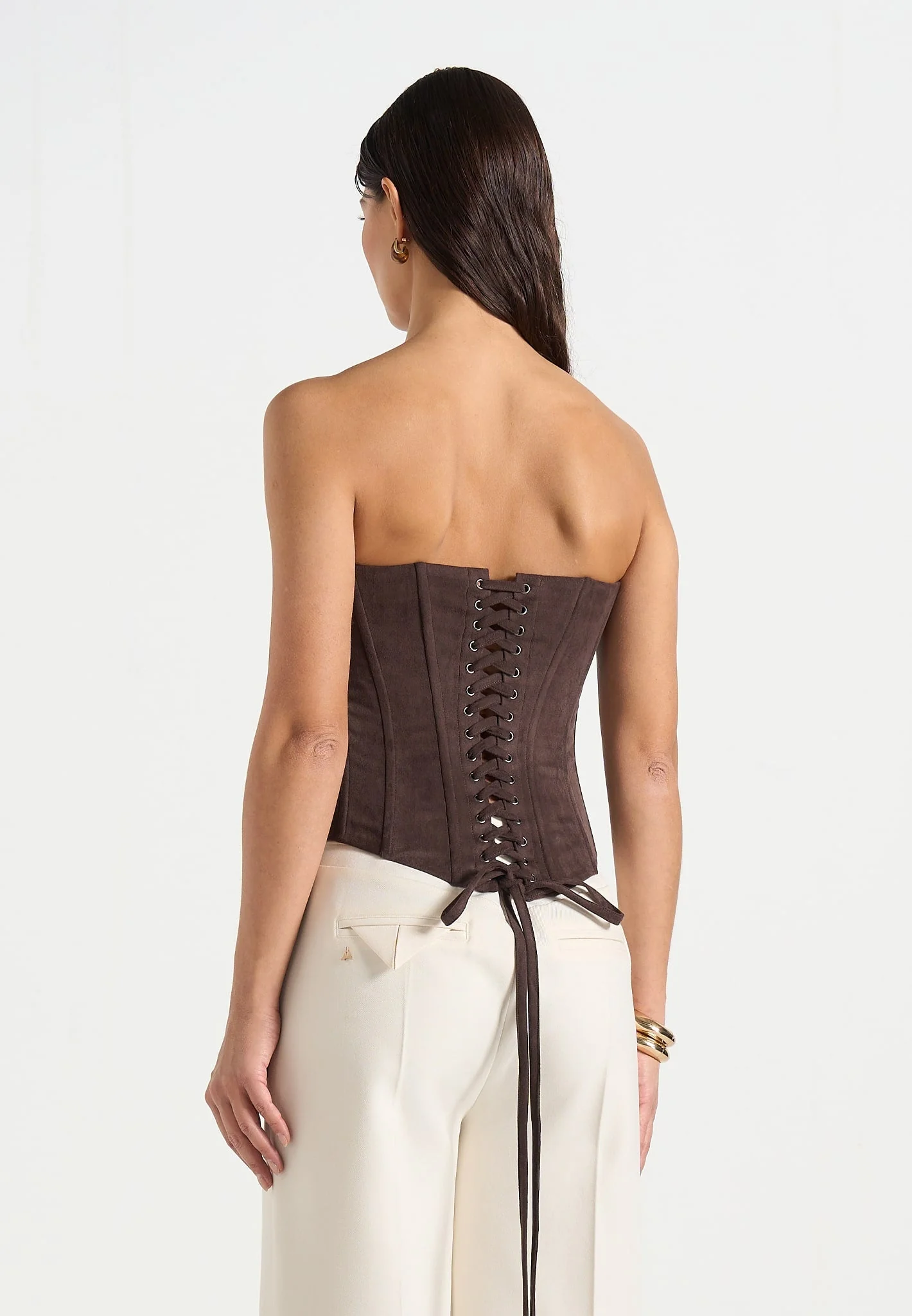 Scarlett - Suede Lace Up Corset  - Brown - Image 9