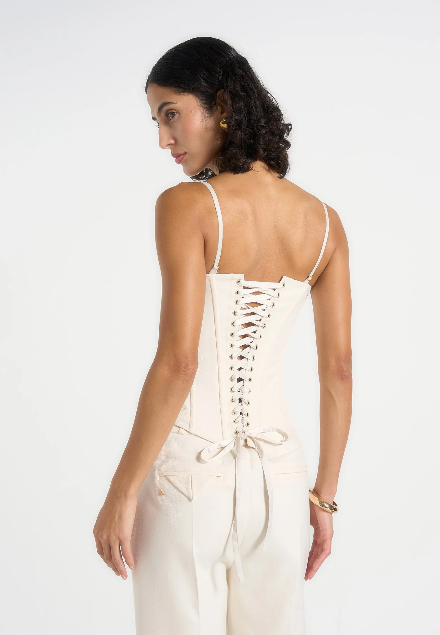 Scarlett - Tailored Lace Up Corset - Off White - Image 2