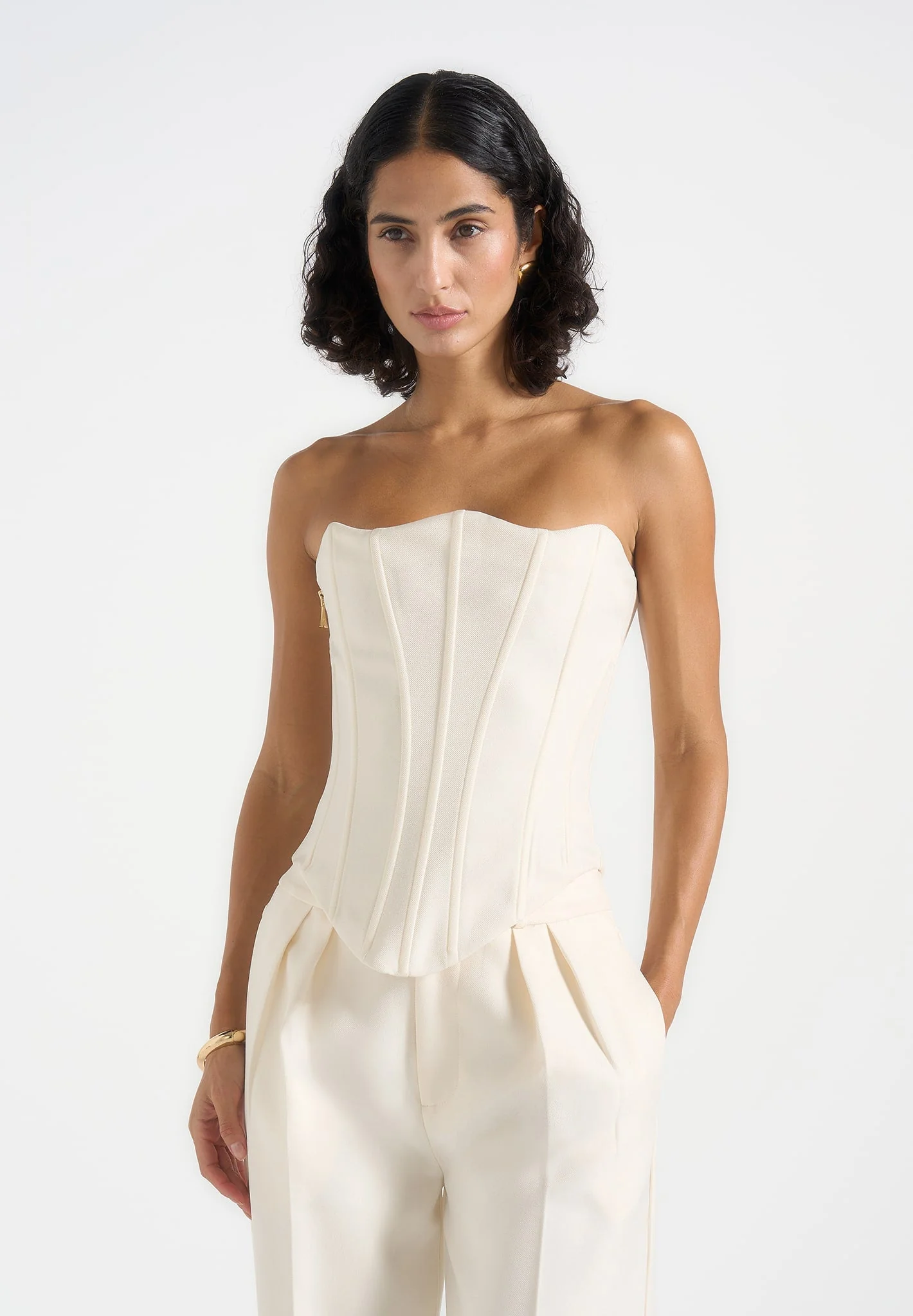 Scarlett - Tailored Lace Up Corset - Off White - Image 3