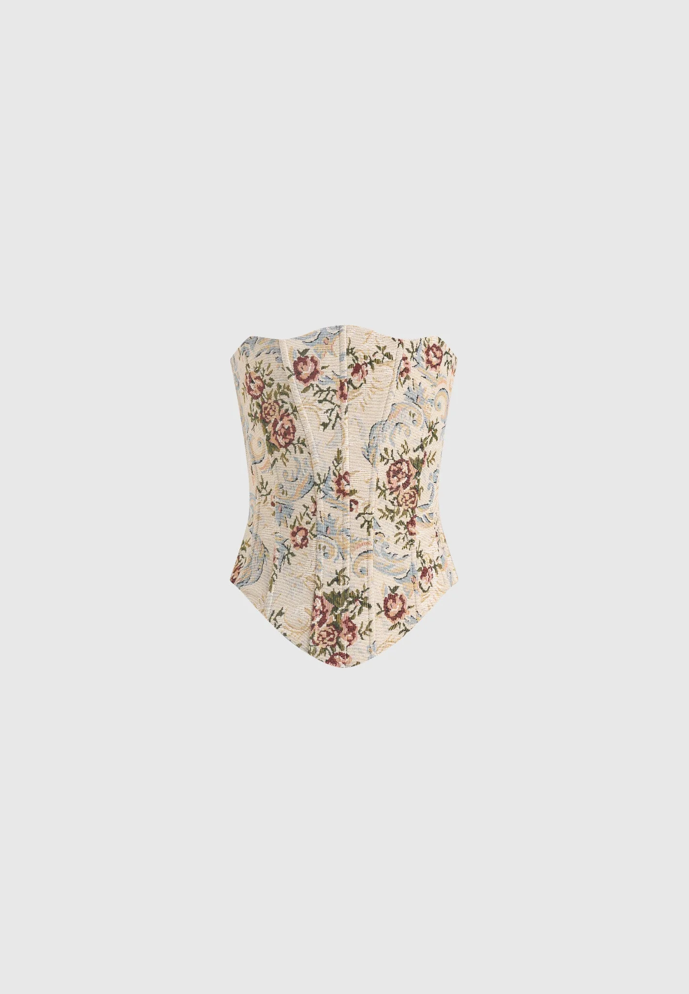 Scarlett - Tapestry Lace Up Corset  - Beige - Image 7