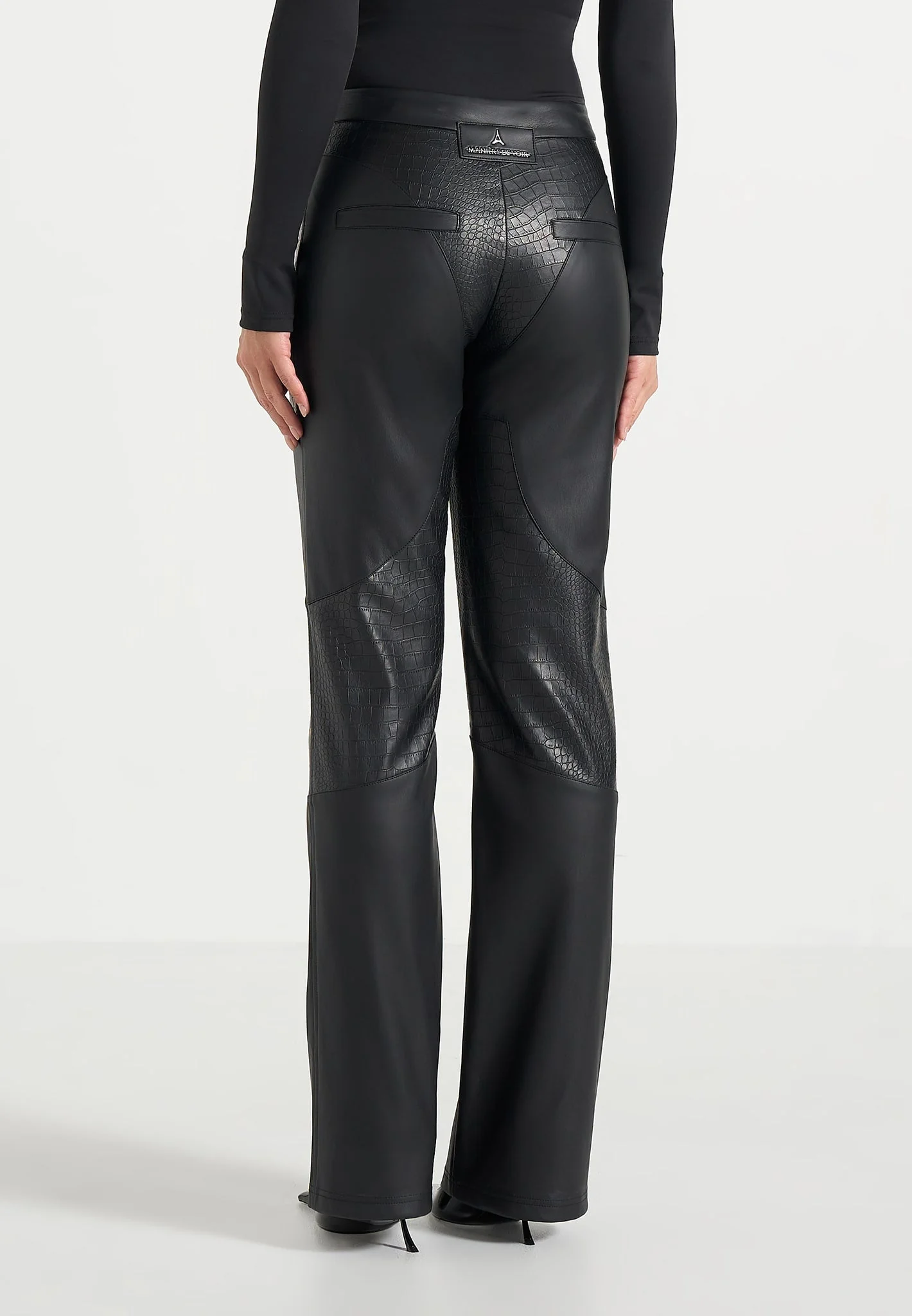 Seren - Croc Embossed Lace Up Trousers - Black - Image 5