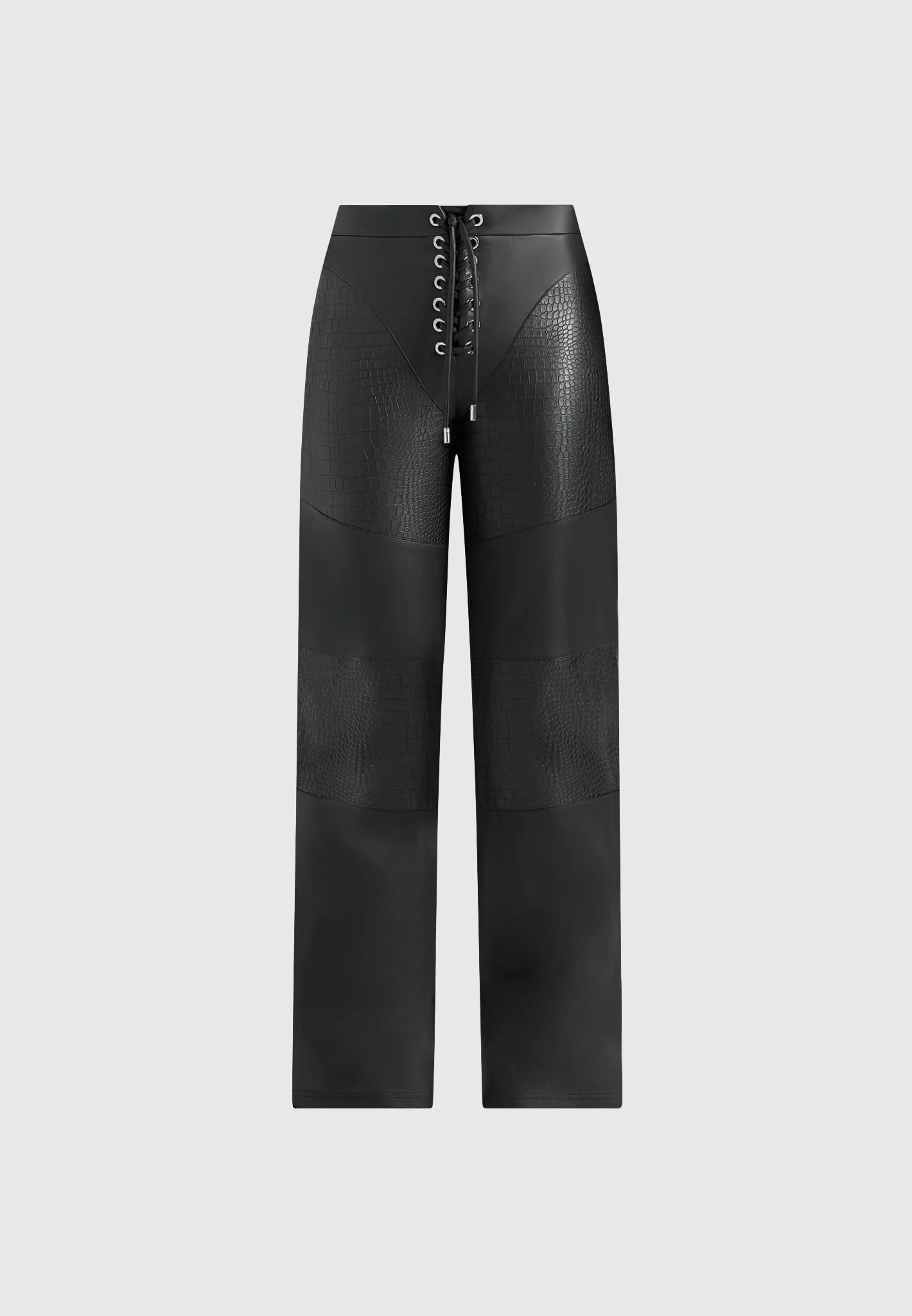 Seren - Croc Embossed Lace Up Trousers - Black - Image 6