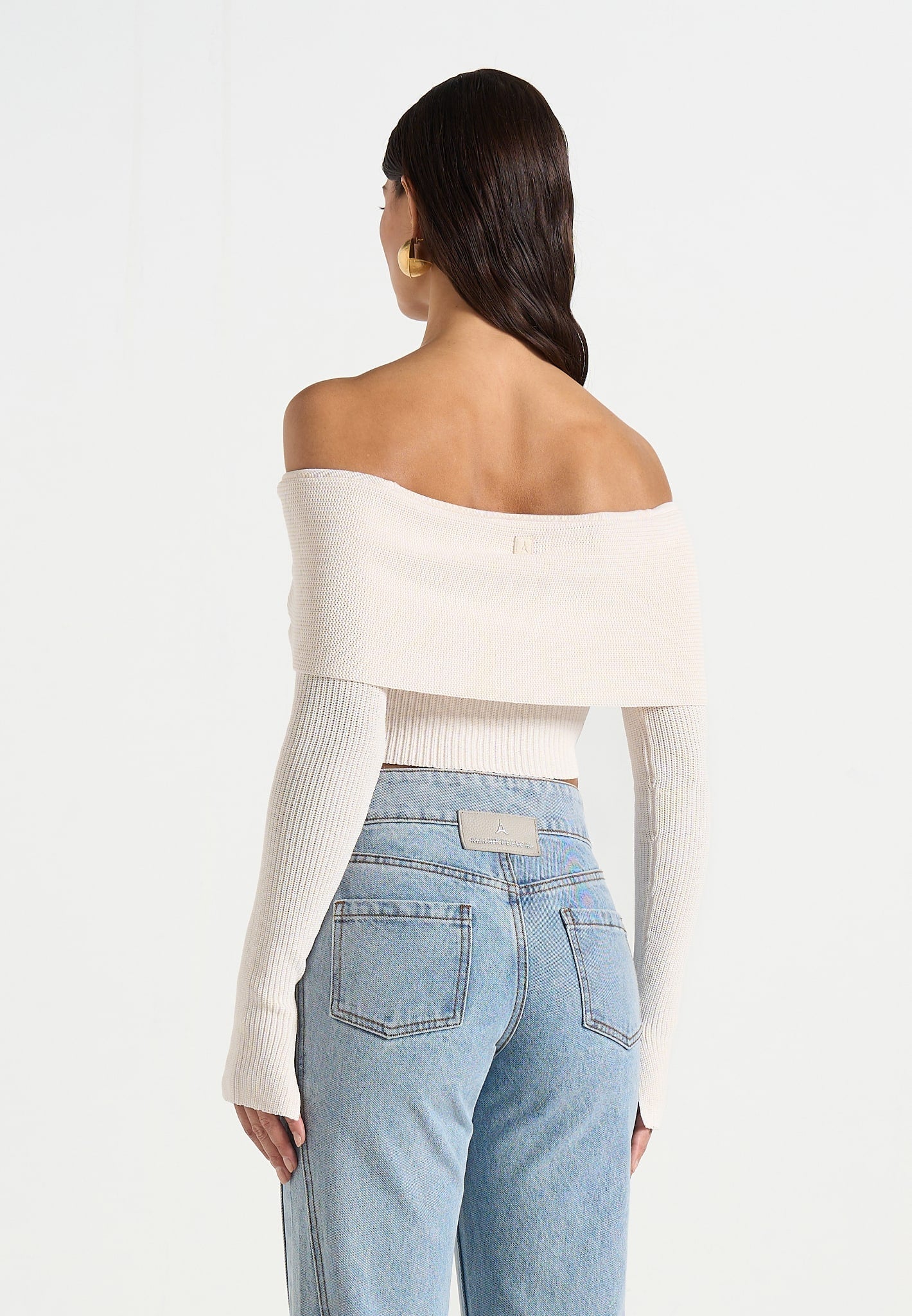 Shana - Asymmetric Bardot Top With Hardware Detail - Cream - Image 5