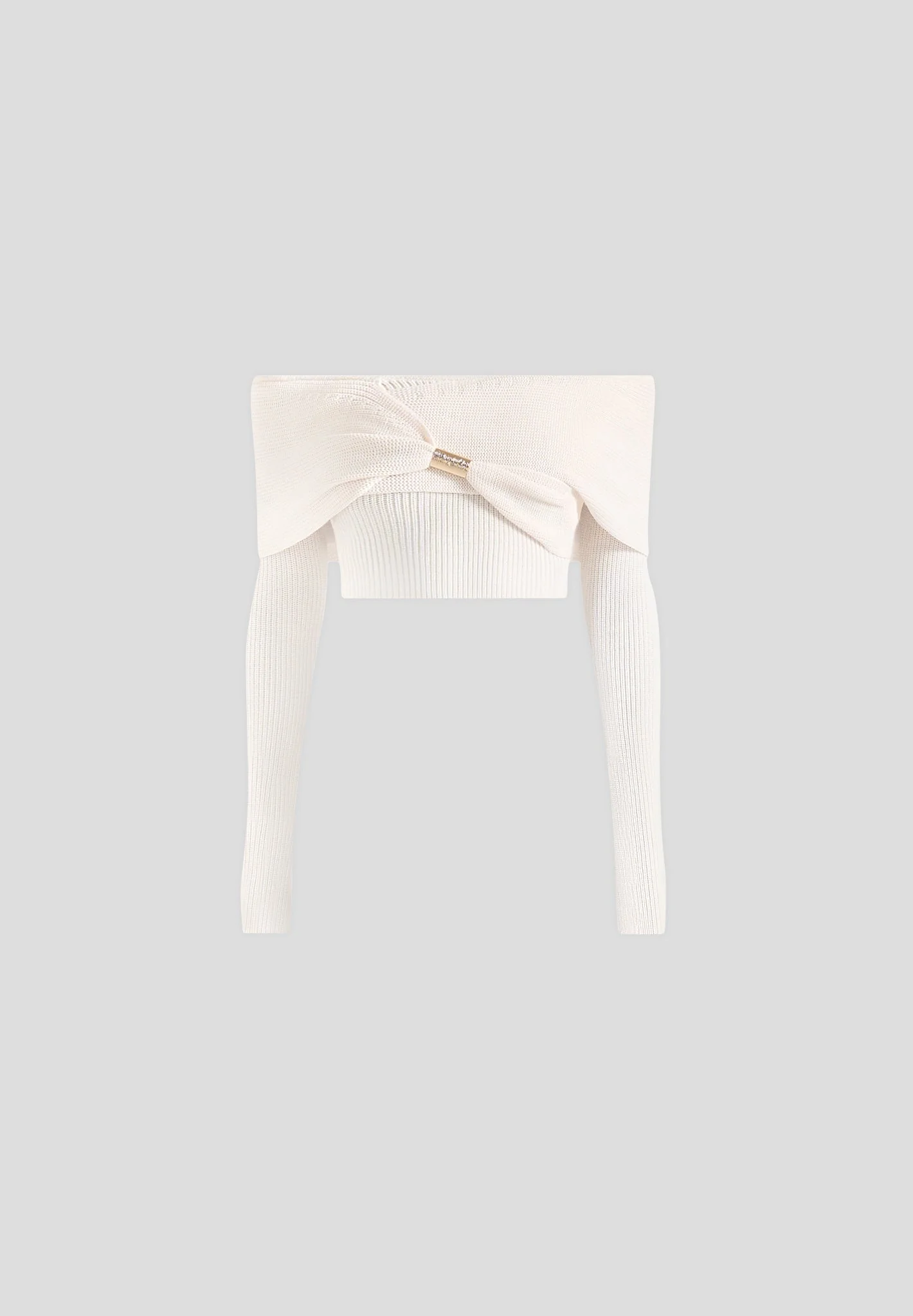 Shana - Asymmetric Bardot Top With Hardware Detail - Cream - Image 6