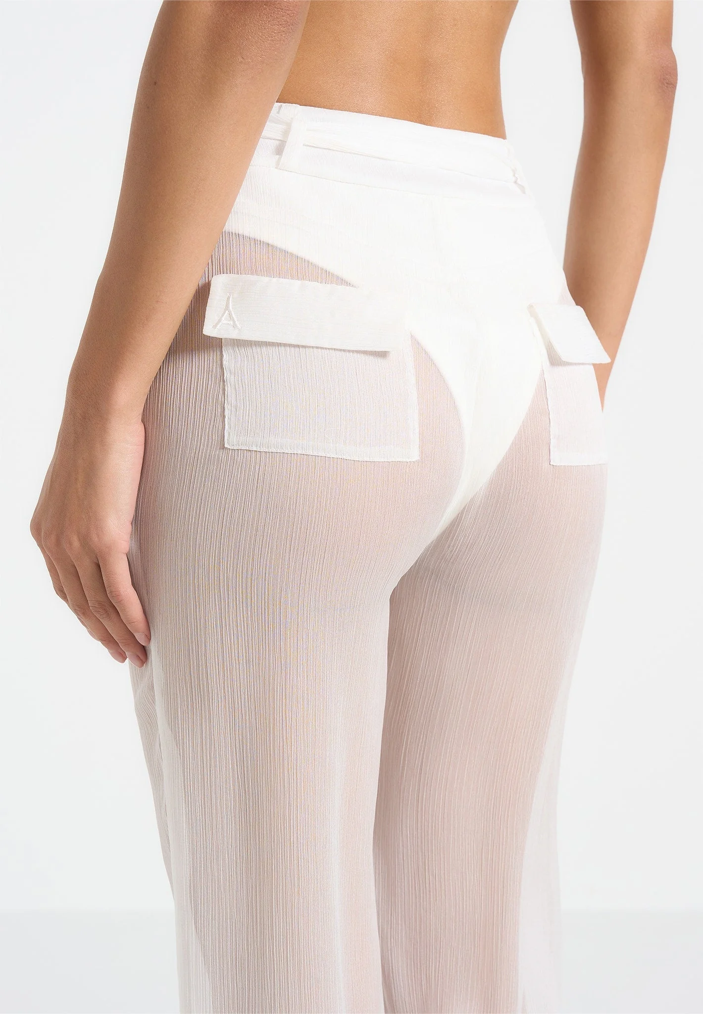Sheer Belted Trousers - White - Image 3