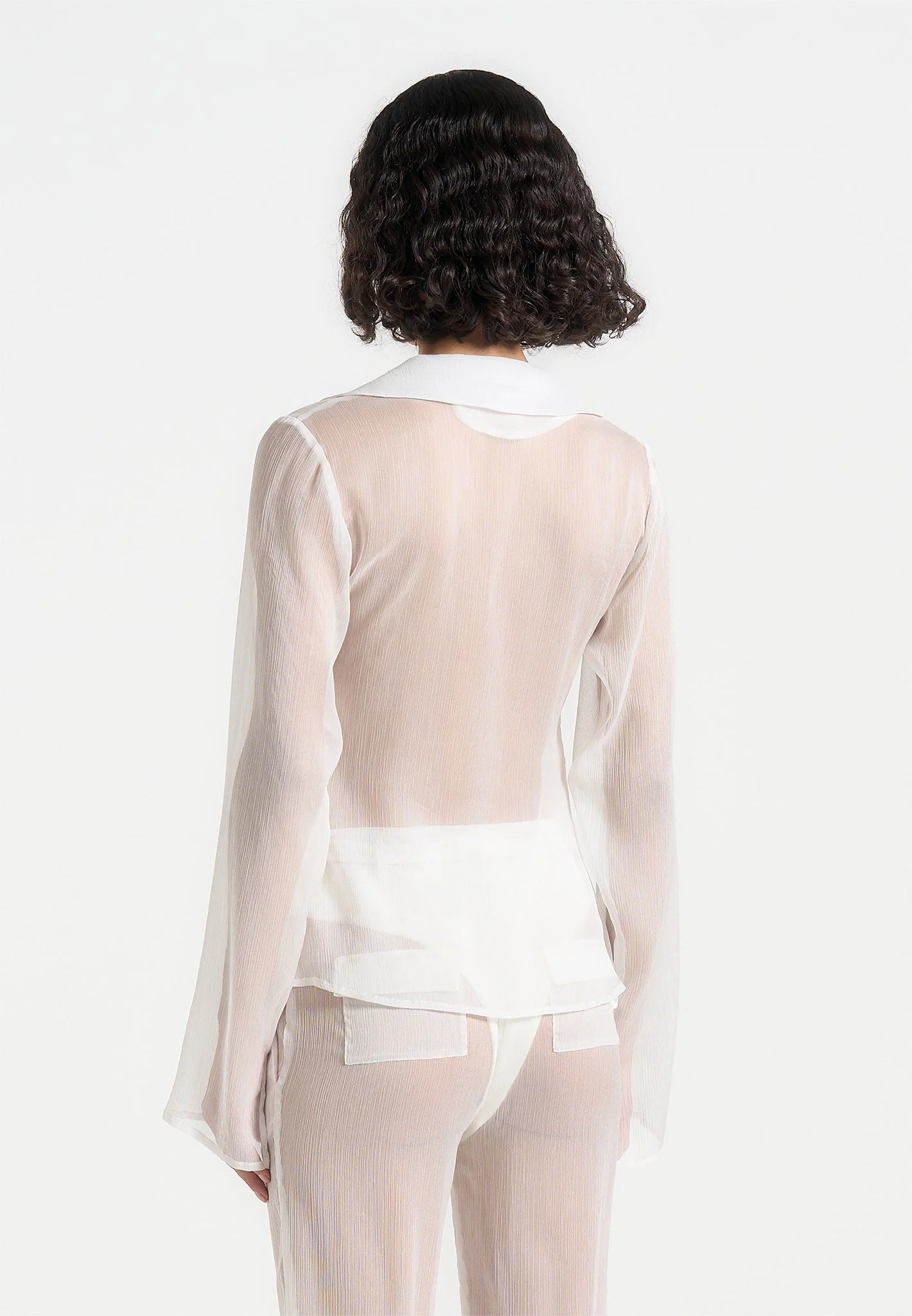 Sheer Shirt with Clasp - White - Image 4
