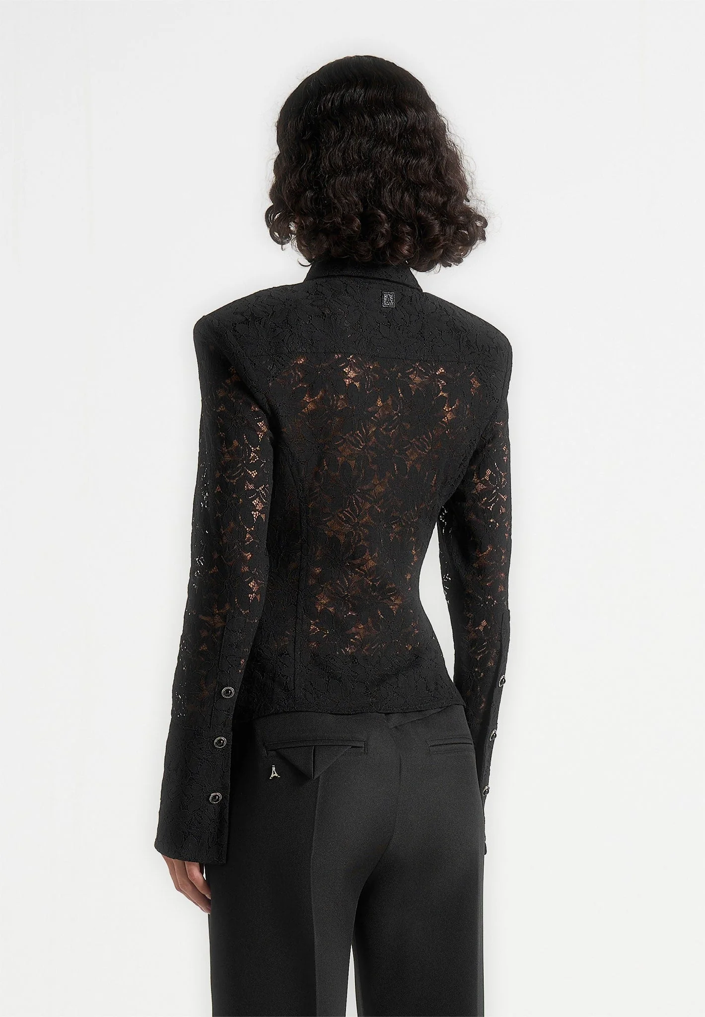 Sila - Wide Shoulder Lace Angled Shirt - Black - Image 5