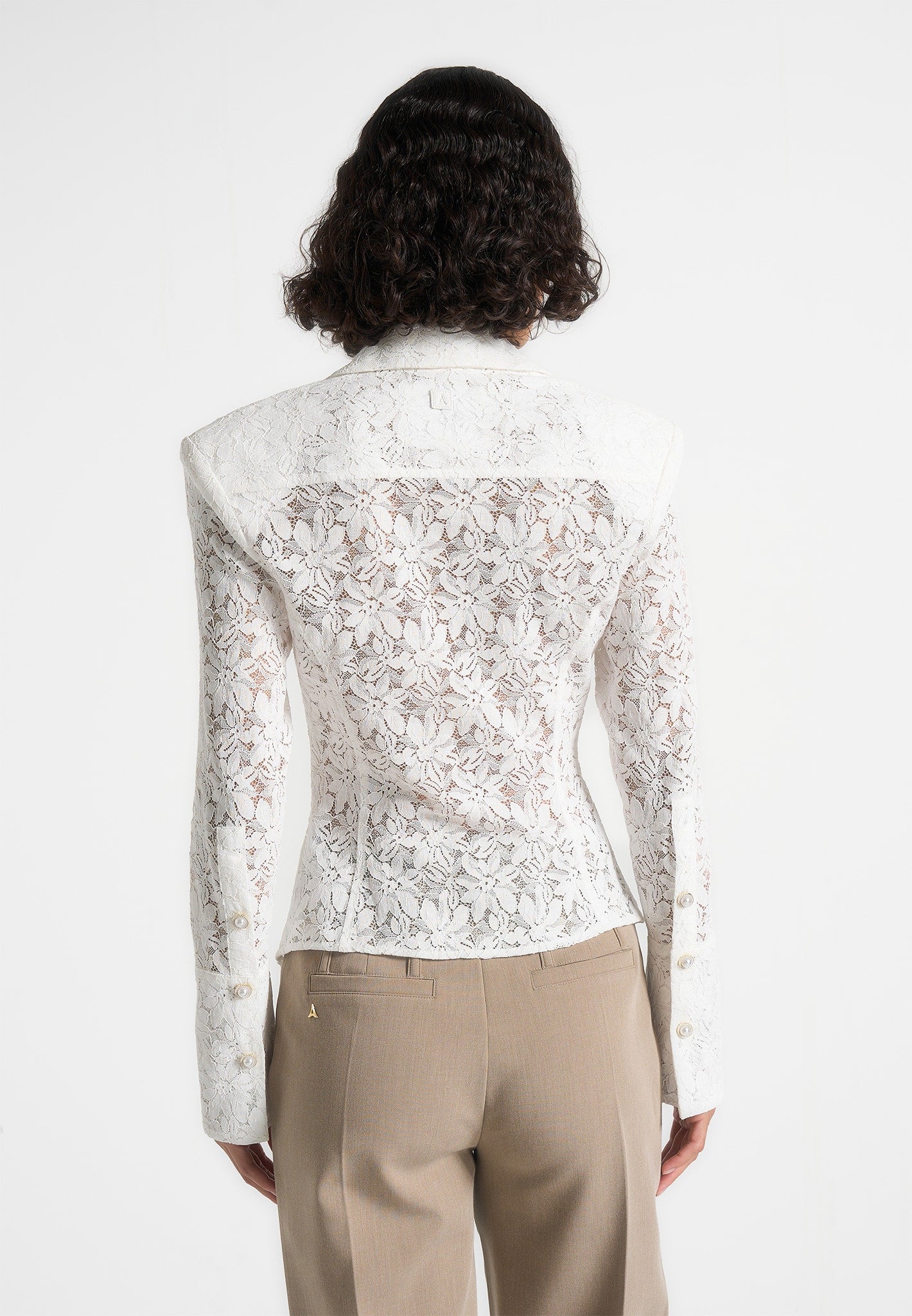 Sila -  Wide Shoulder Lace Angled Shirt - White - Image 3