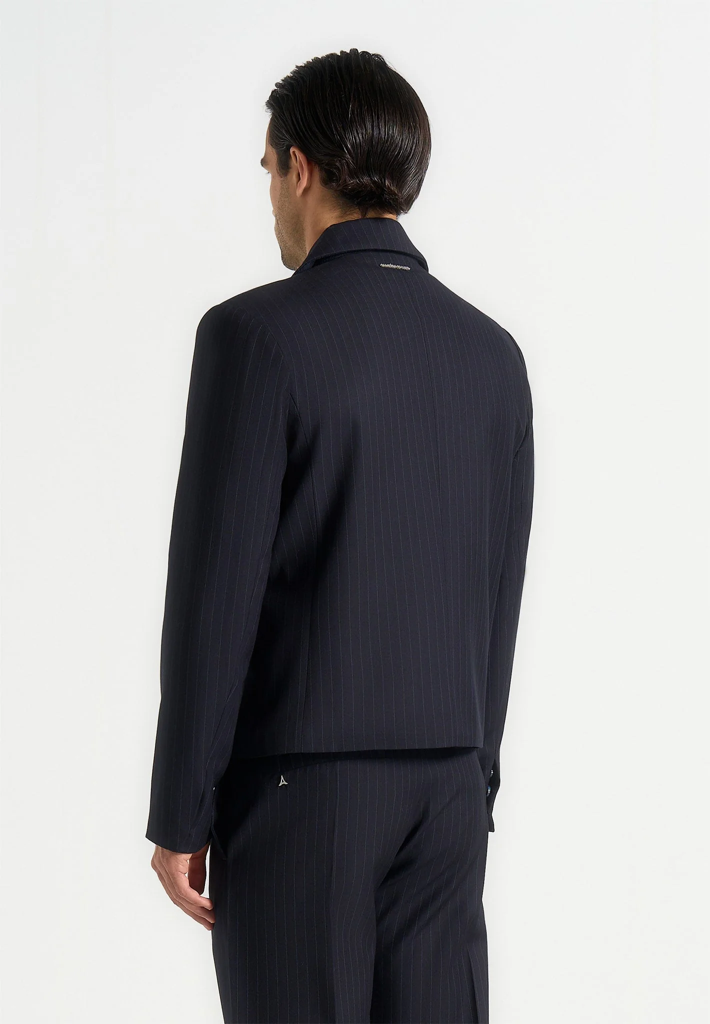 Silas - Pinstriped Tailored Cropped Blazer - Navy - Image 4