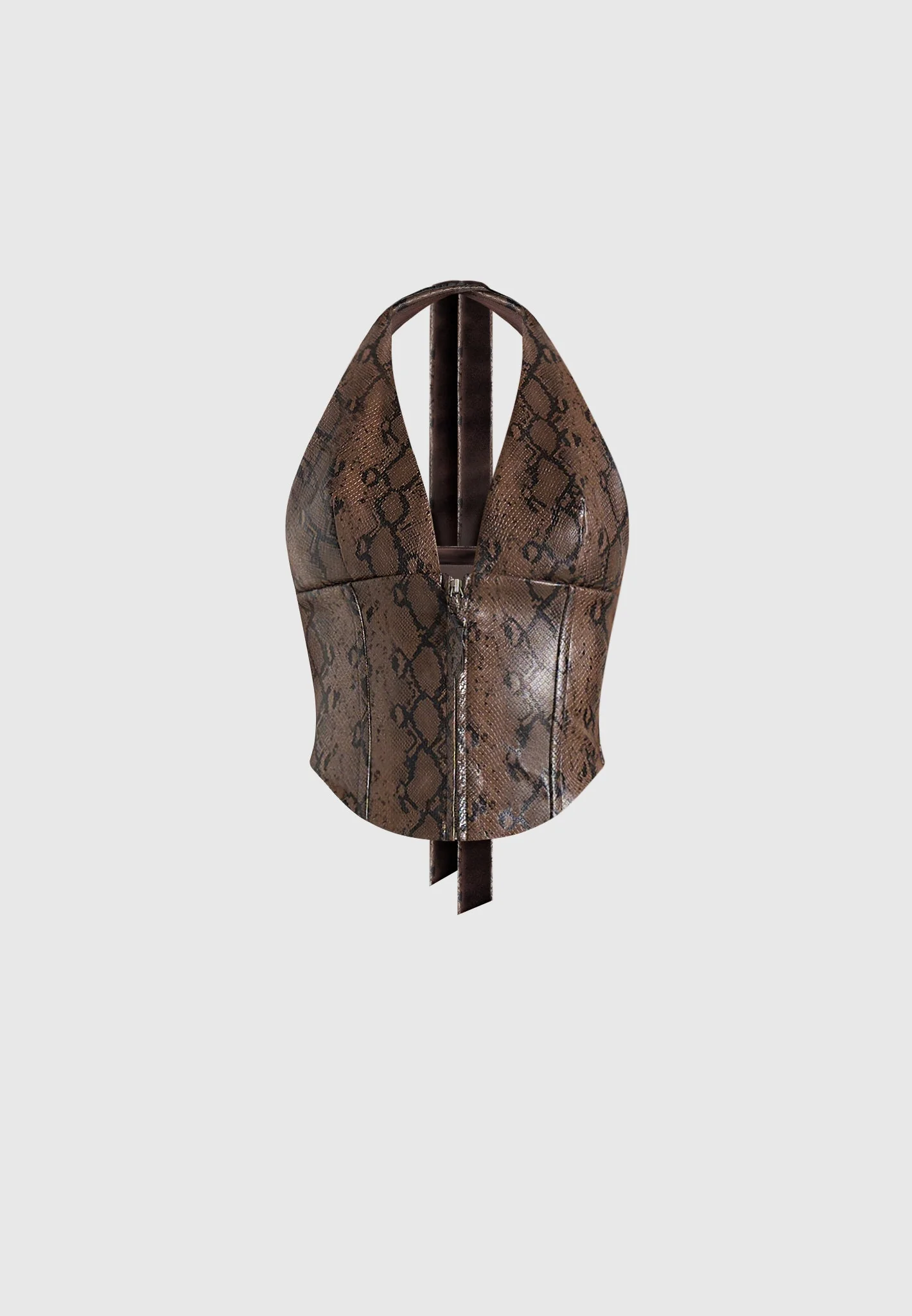 Sloane - Python Halterneck Corset Top - Brown - Image 8